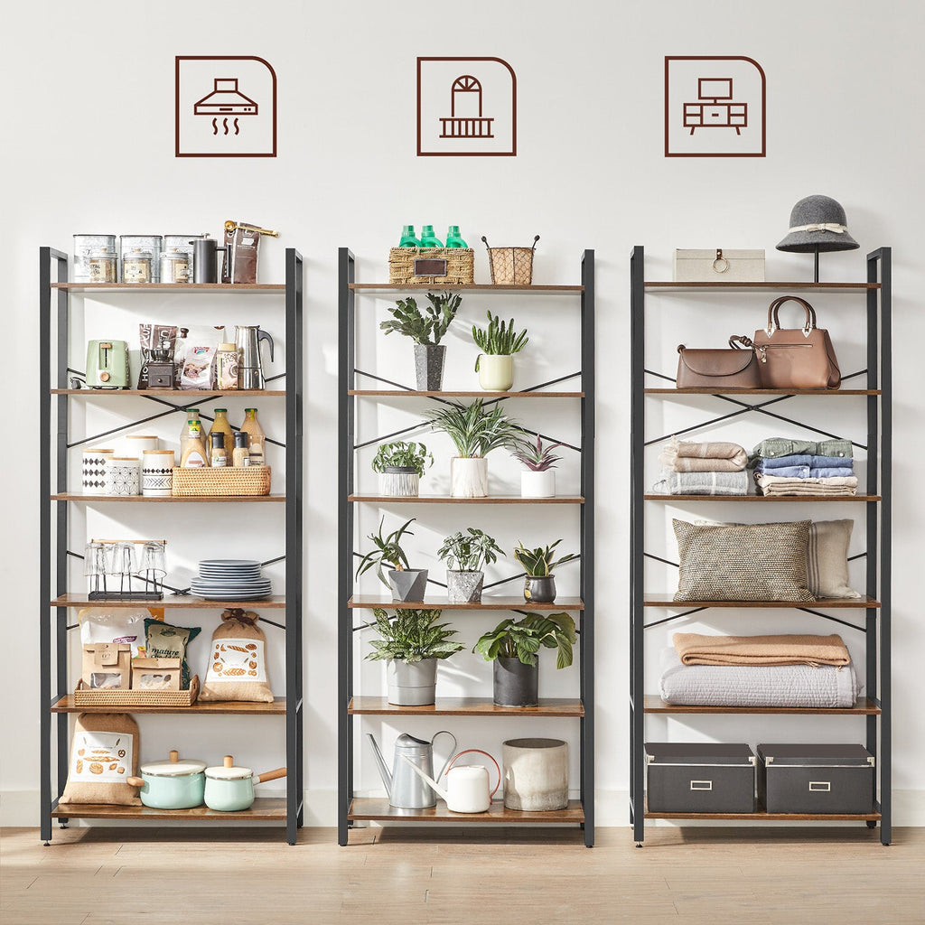 6-Tier Tall Bookshelf with Steel Frame