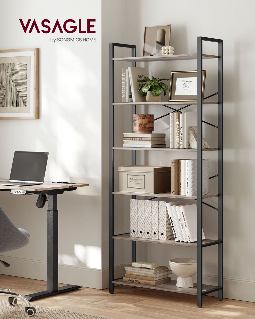 6-Tier Tall Bookshelf with Steel Frame