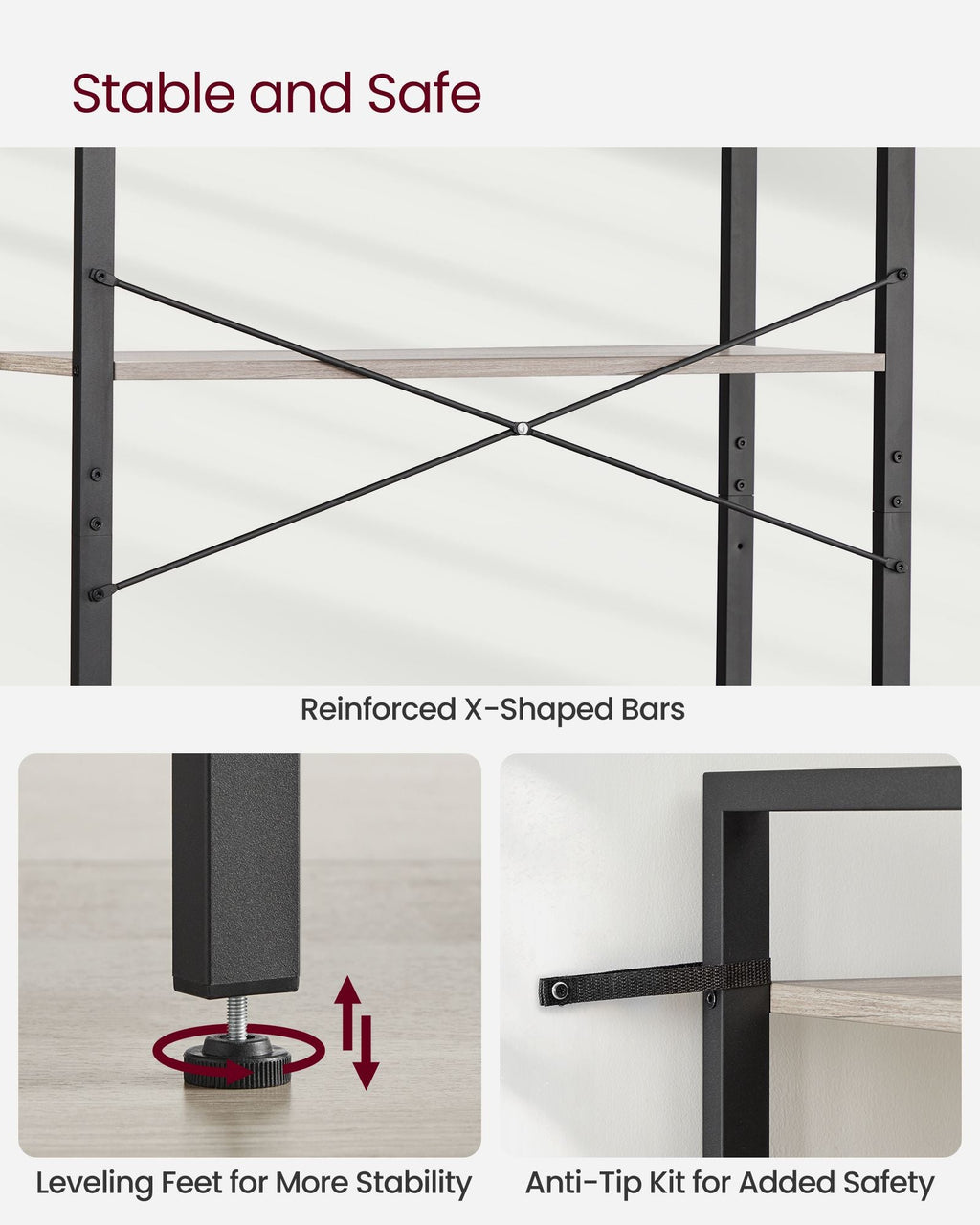 6-Tier Tall Bookshelf with Steel Frame