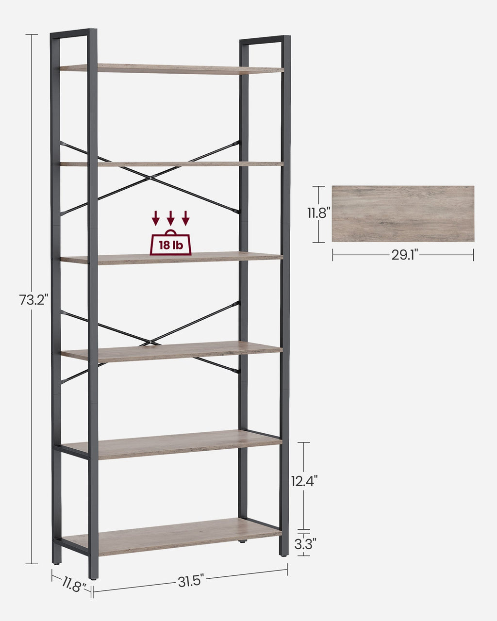 6-Tier Tall Bookshelf with Steel Frame