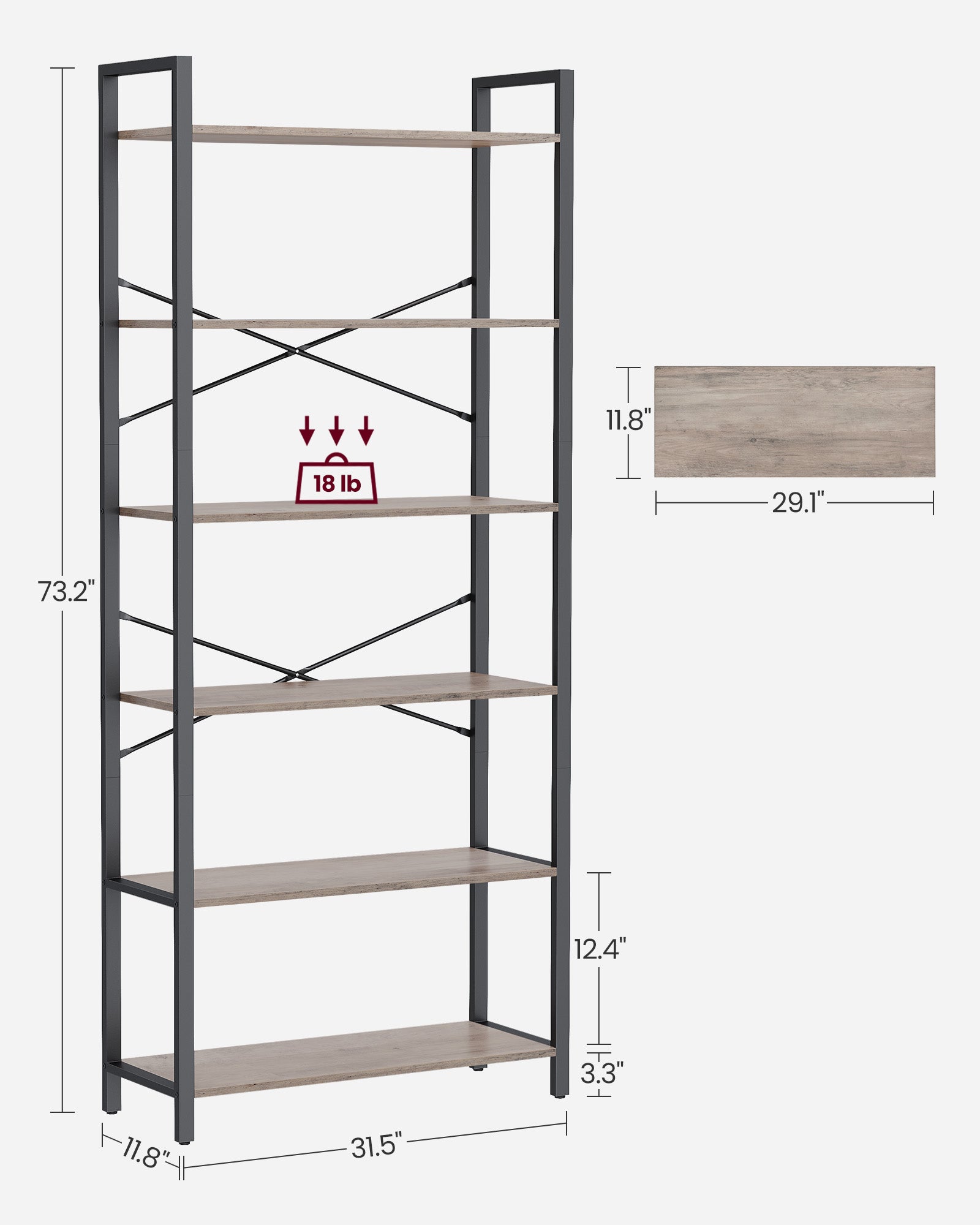 6-Tier Tall Bookshelf with Steel Frame
