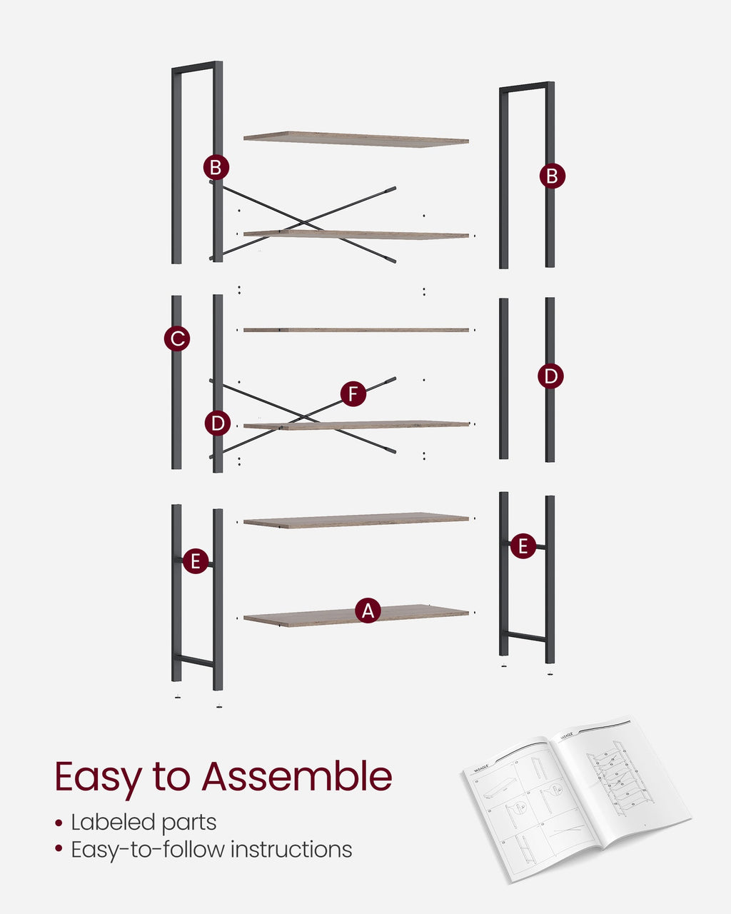 6-Tier Tall Bookshelf with Steel Frame