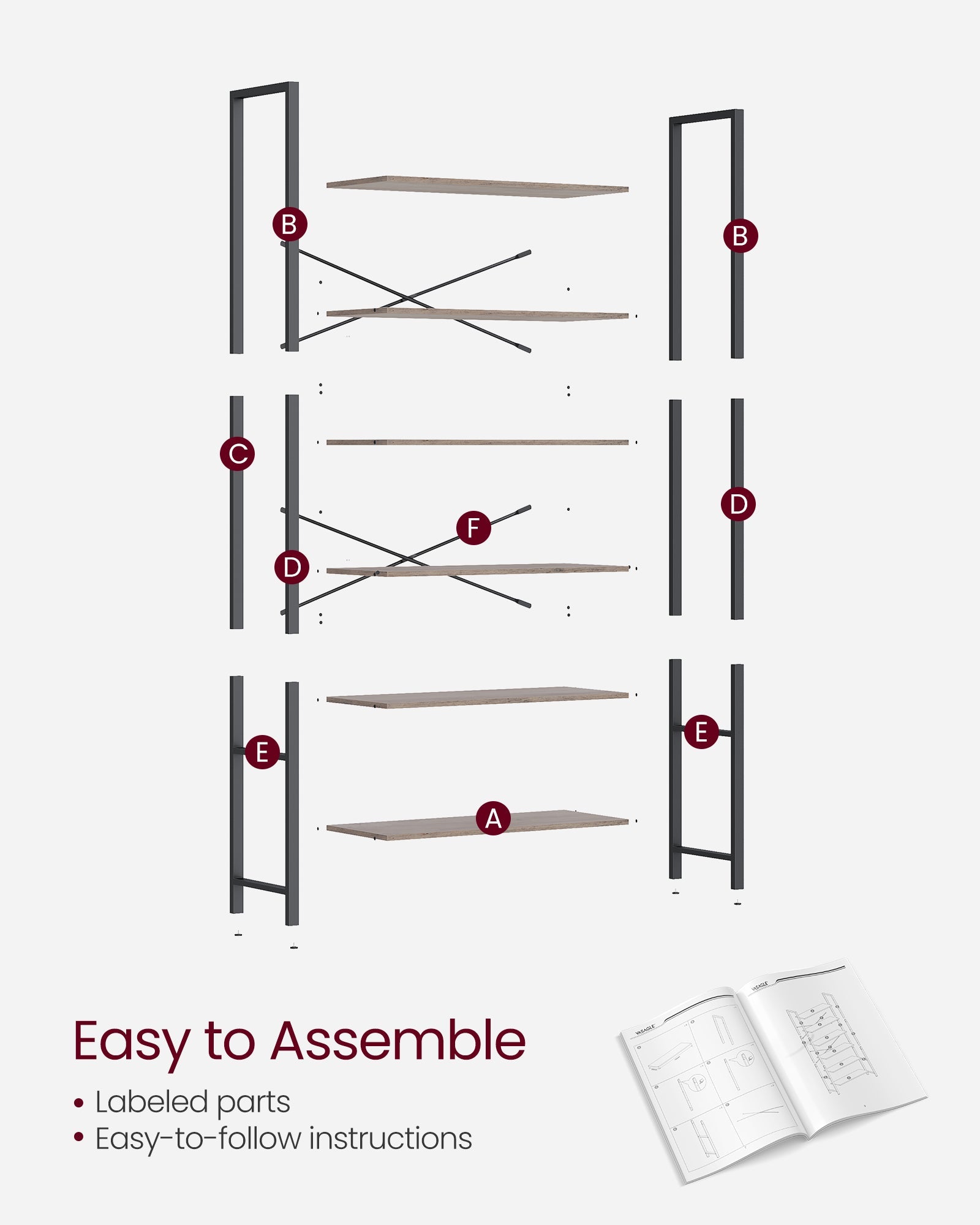 6-Tier Tall Bookshelf with Steel Frame