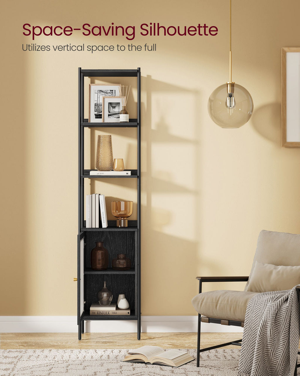 6-Tier Slim Bookshelf with PC Door