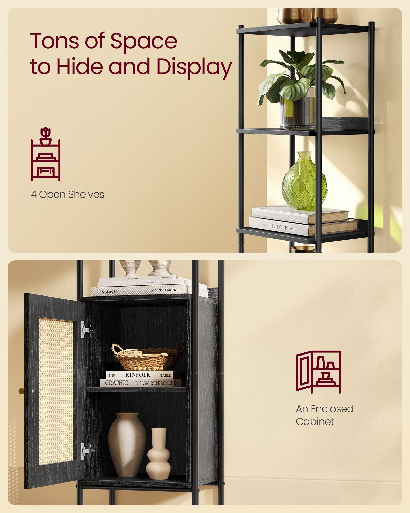 6-Tier Slim Bookshelf with PC Door