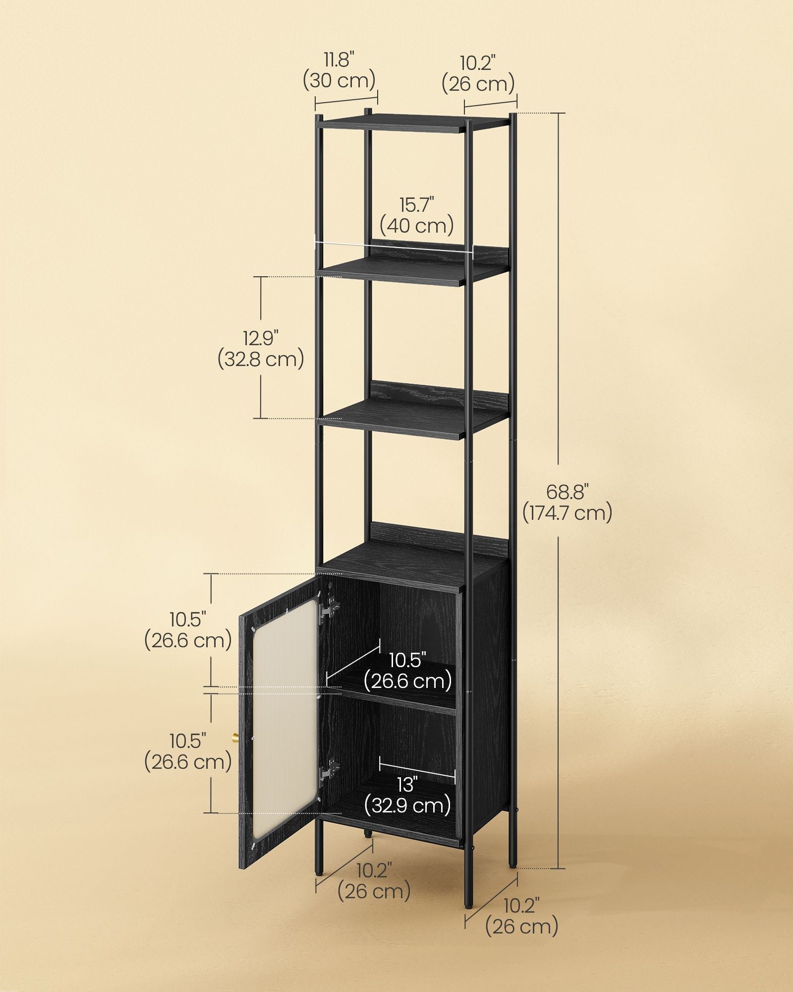 6-Tier Slim Bookshelf with PC Door