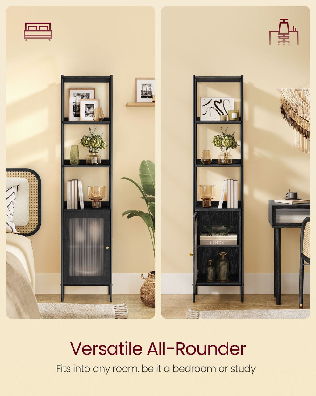 6-Tier Slim Bookshelf with PC Door