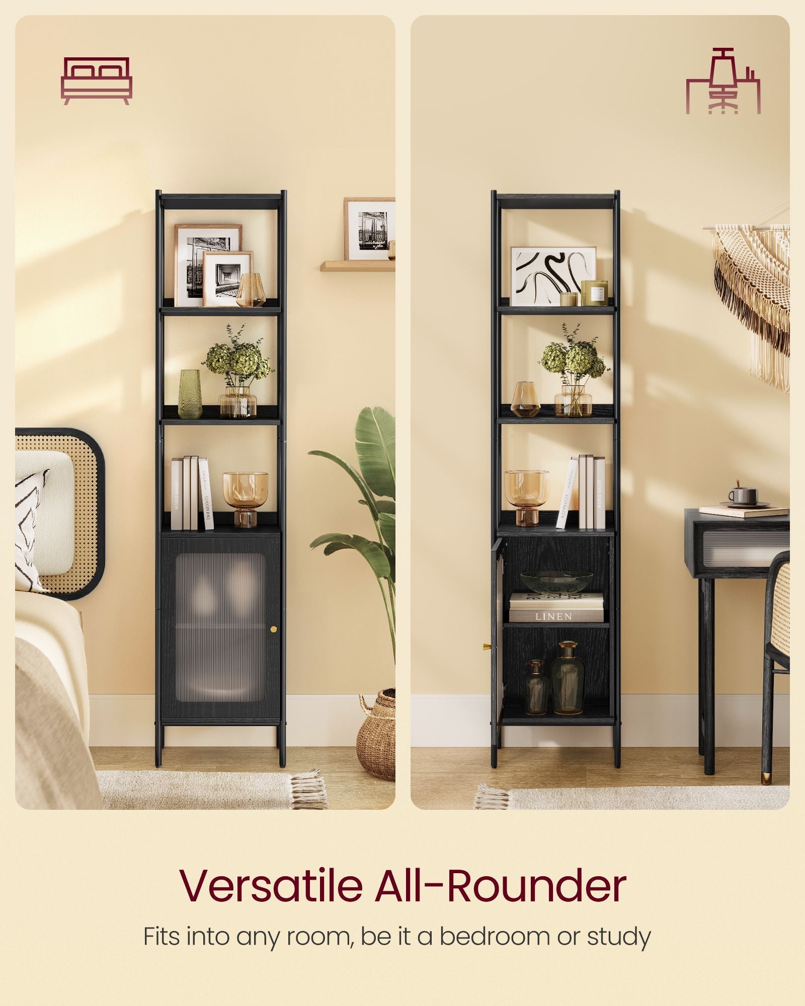 6-Tier Slim Bookshelf with PC Door