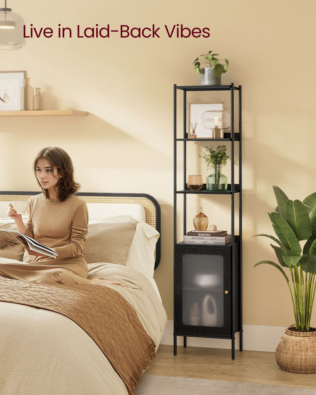 6-Tier Slim Bookshelf with PC Door