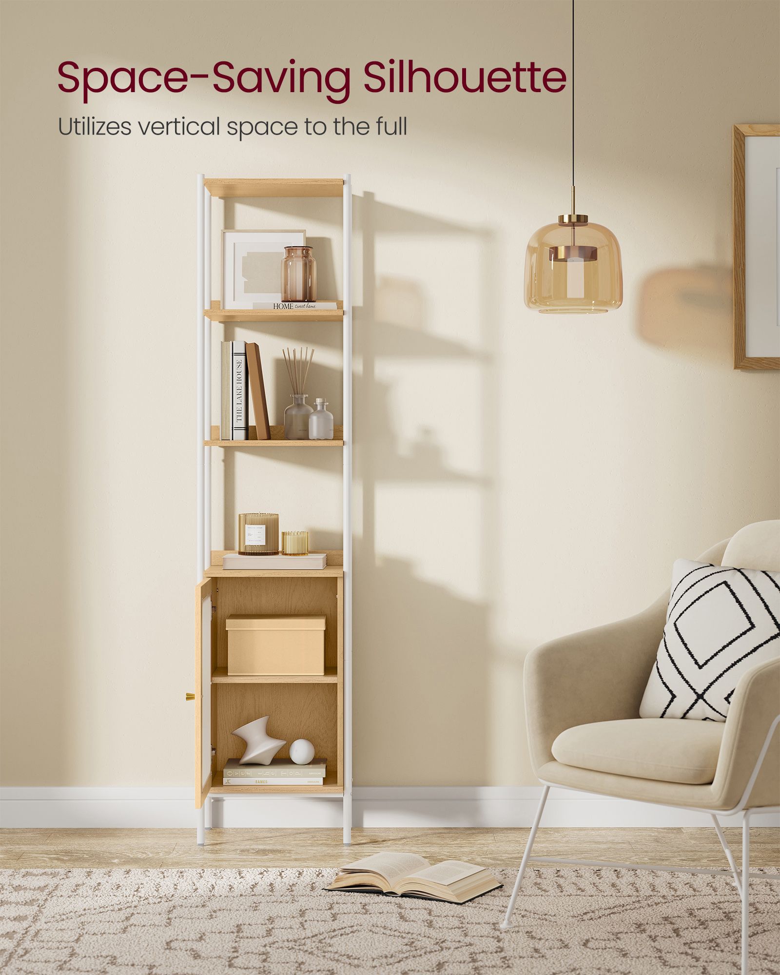 6-Tier Slim Bookshelf with PC Door