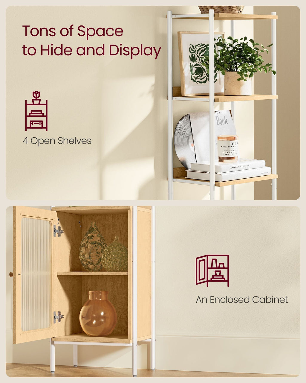 6-Tier Slim Bookshelf with PC Door