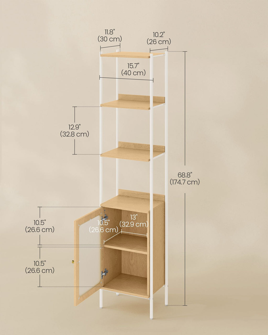 6-Tier Slim Bookshelf with PC Door