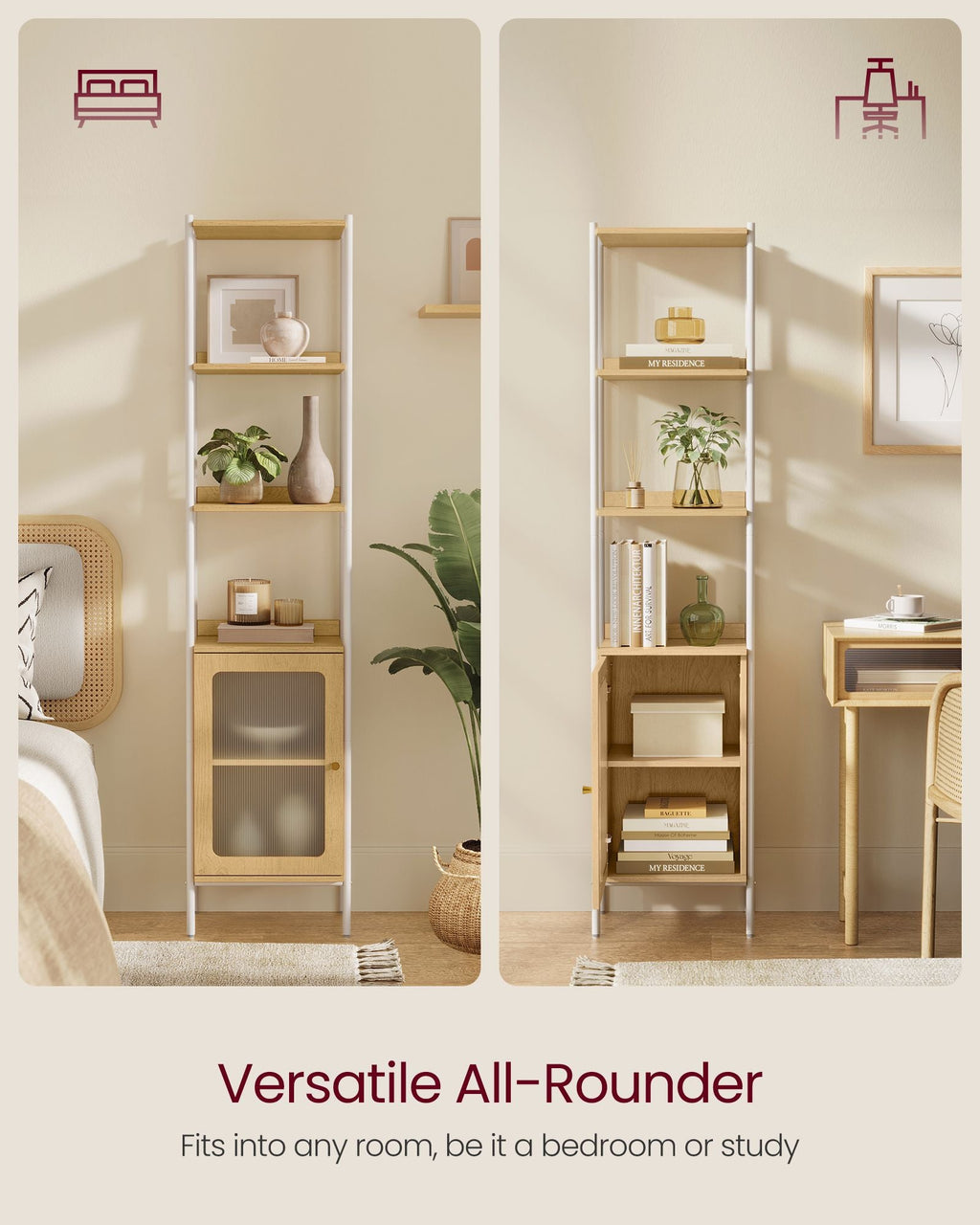 6-Tier Slim Bookshelf with PC Door
