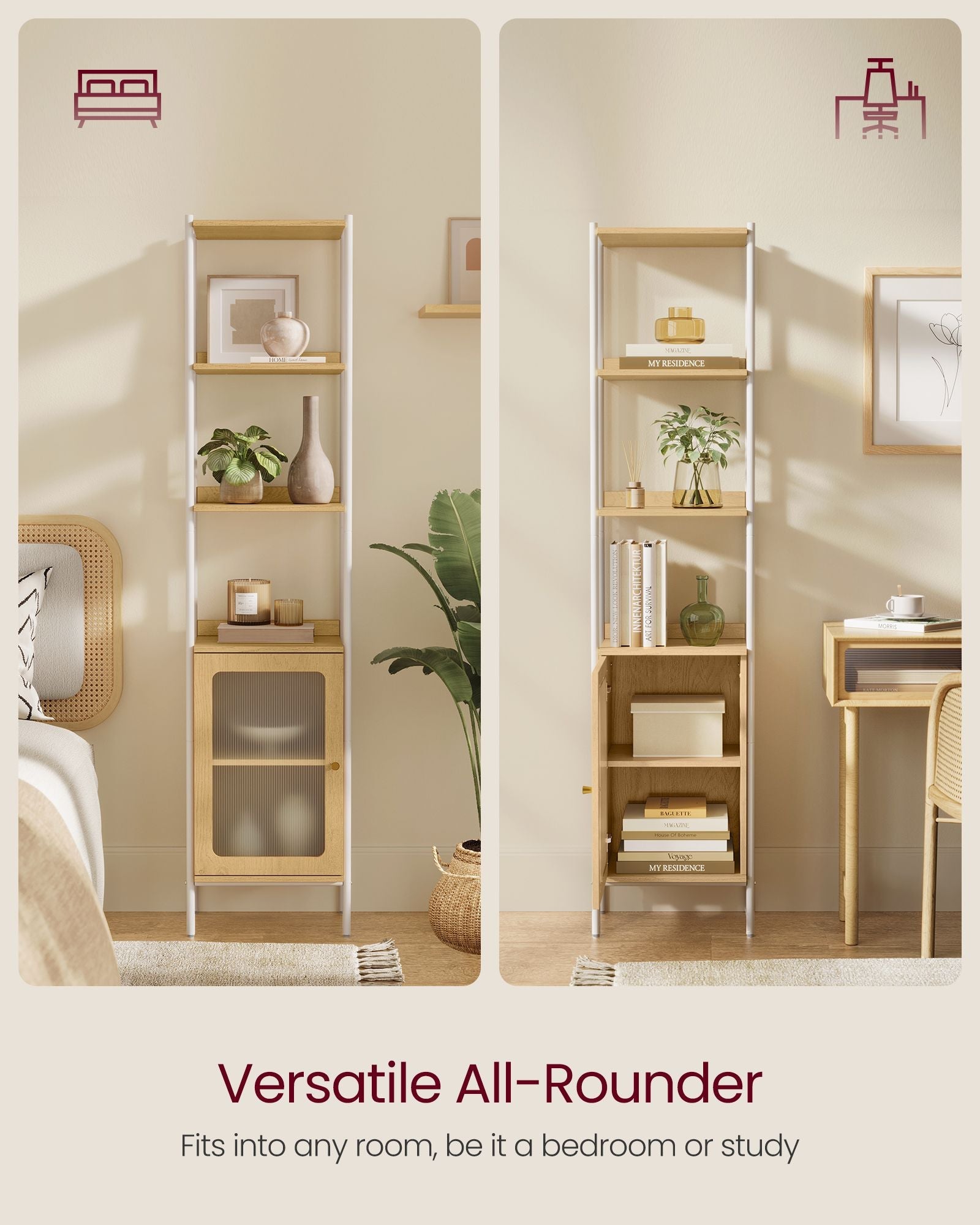 6-Tier Slim Bookshelf with PC Door