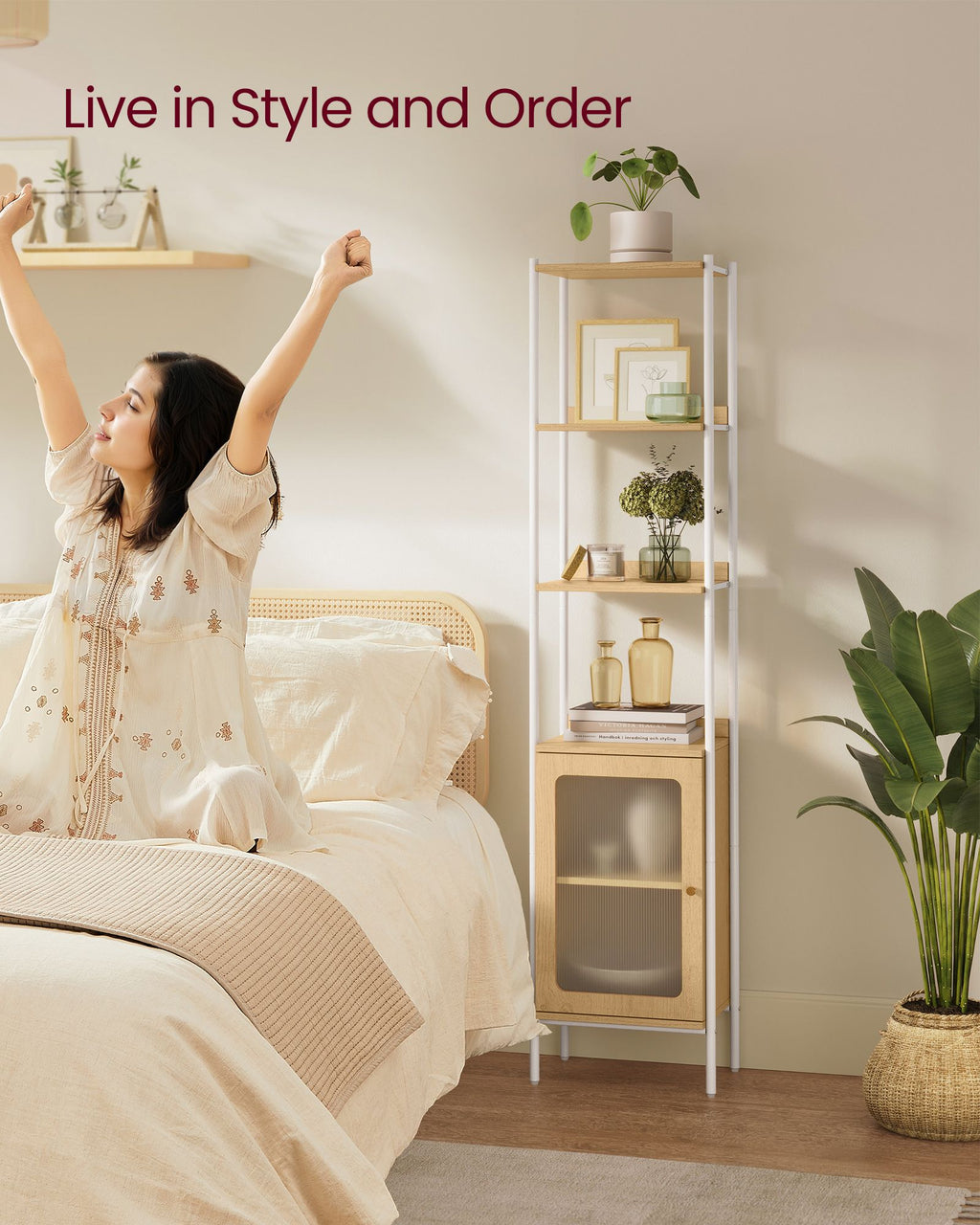 6-Tier Slim Bookshelf with PC Door