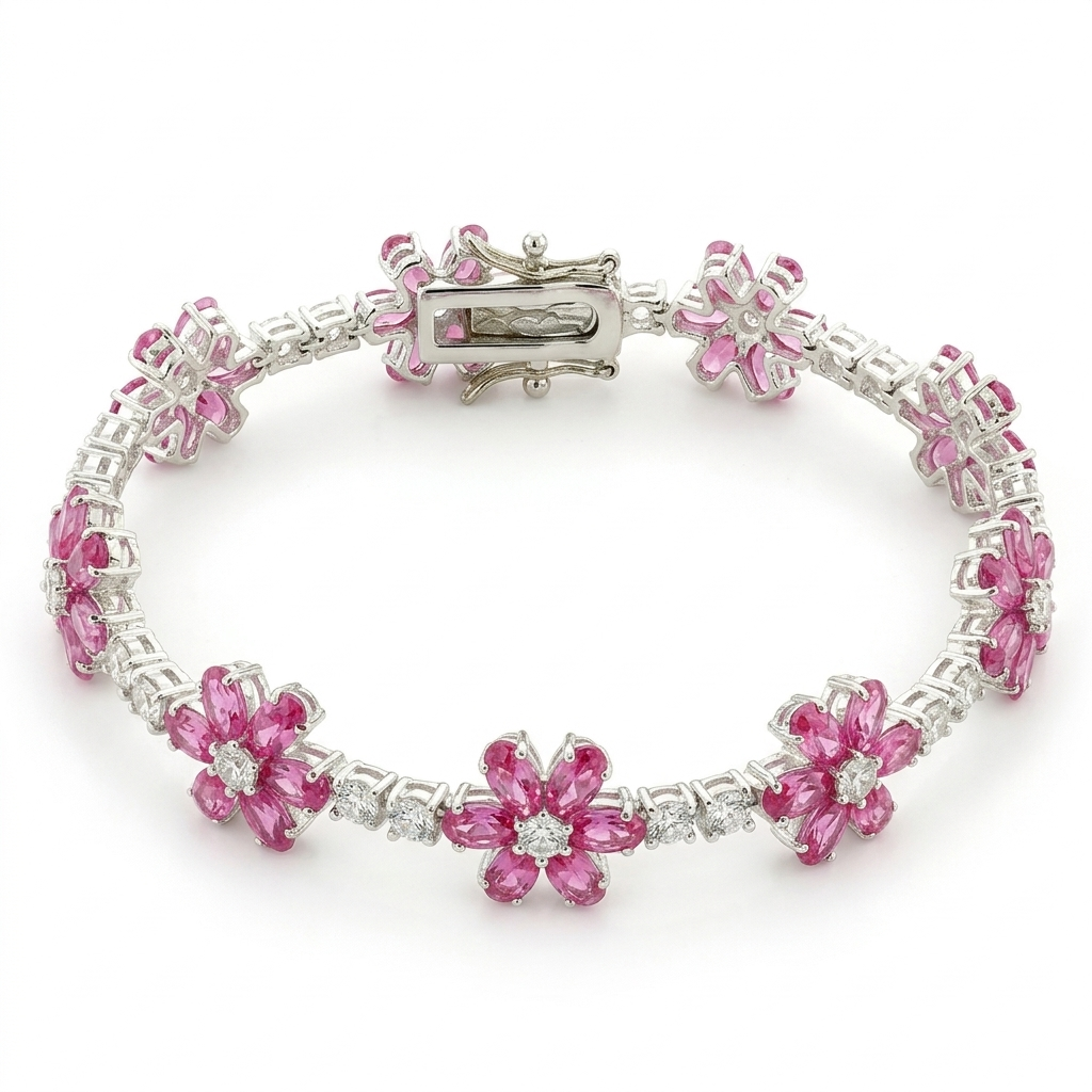 LOAS956 - High-Polished 925 Sterling Silver Bracelet with AAA Grade CZ  in Rose