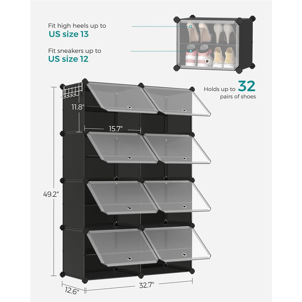 8 Cubes Shoe Organizer with Doors, Holds Up to 32 Pair of Shoes