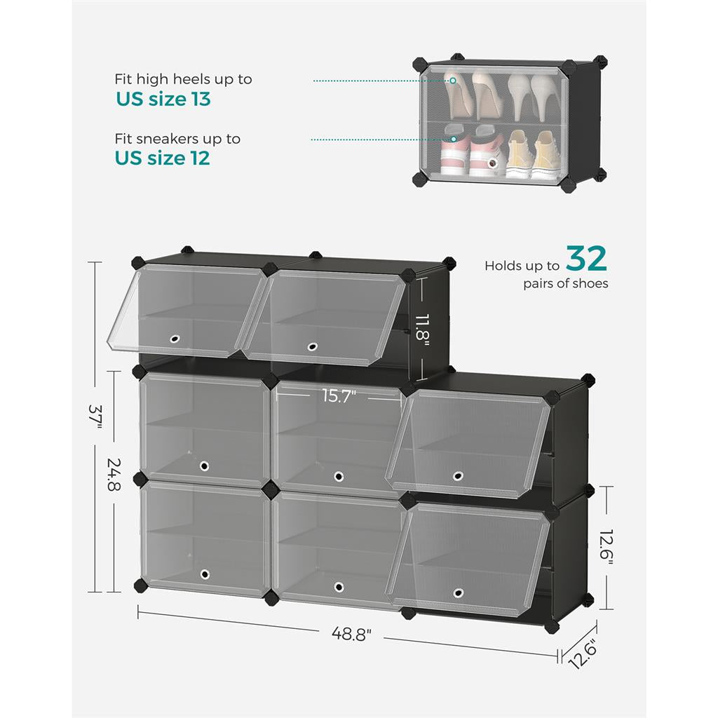 8 Cubes Shoe Organizer with Doors, Holds Up to 32 Pair of Shoes