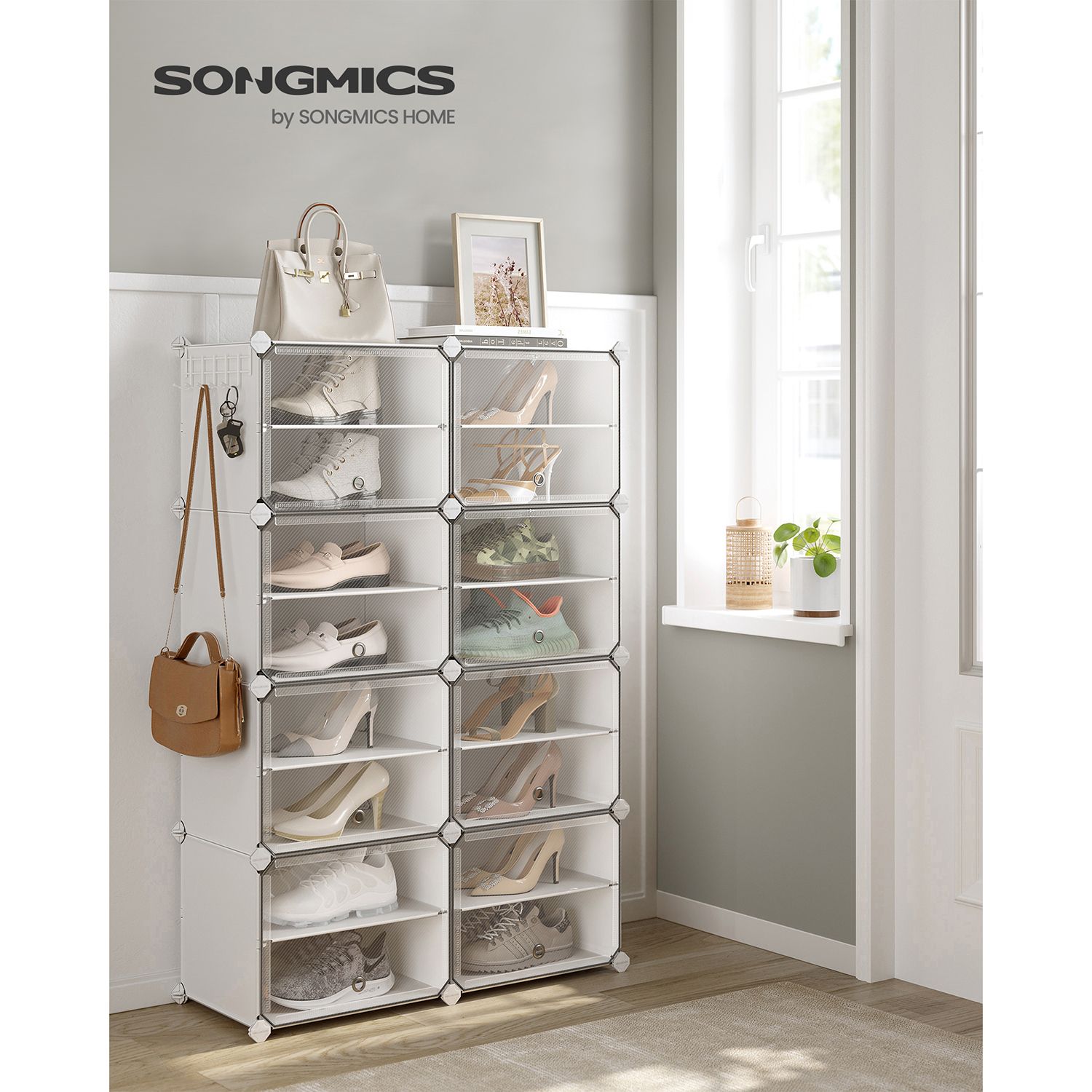 8 Cubes Shoe Organizer with Doors, Holds Up to 32 Pair of Shoes
