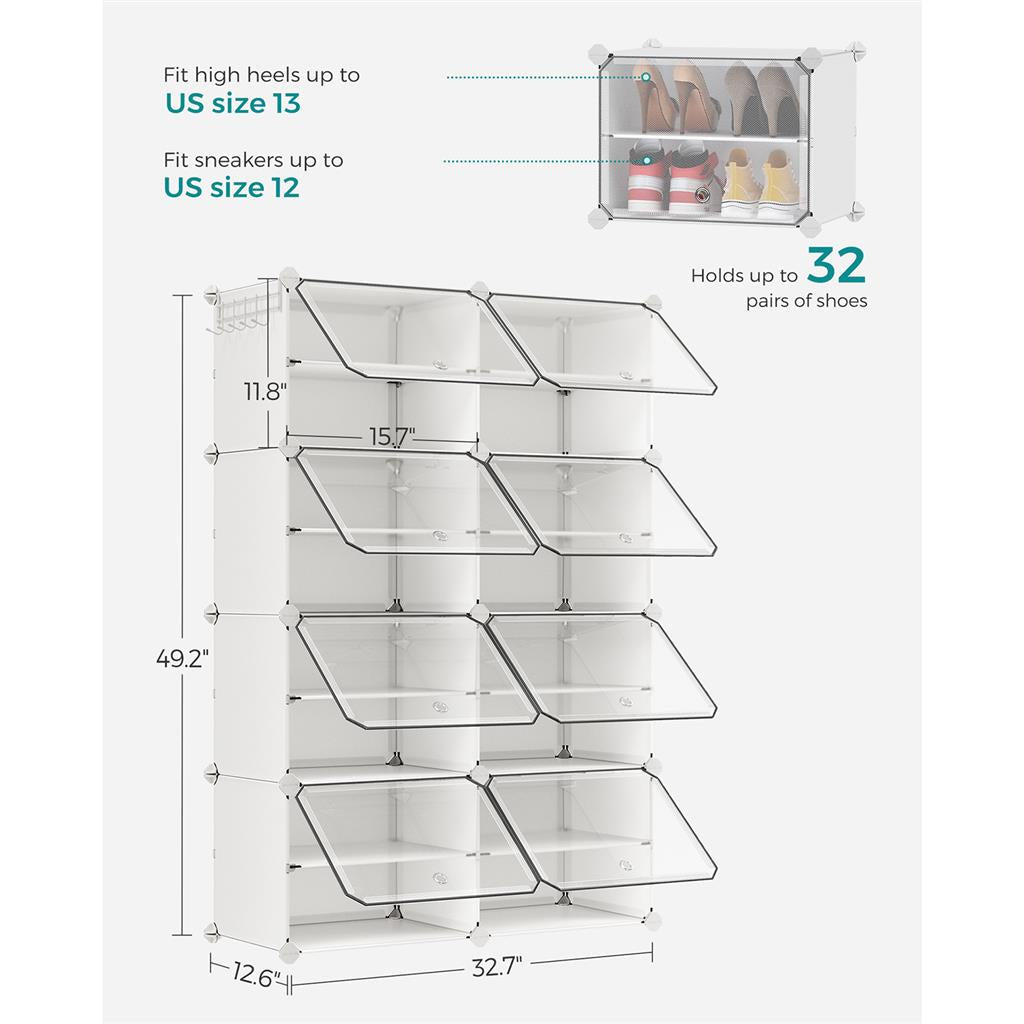 8 Cubes Shoe Organizer with Doors, Holds Up to 32 Pair of Shoes
