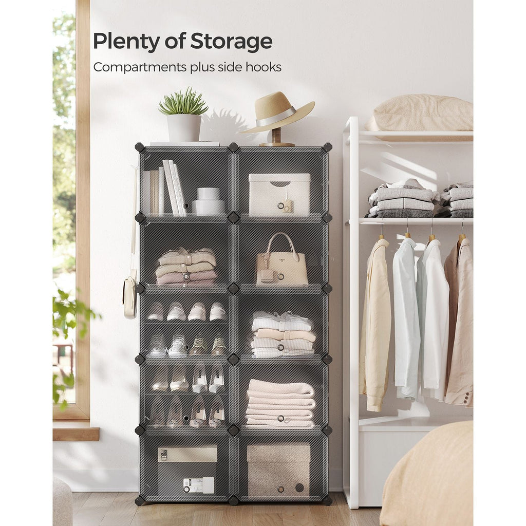 10 Cubes Shoe Organizer with Doors, Holds Up to 40 Pair of Shoes