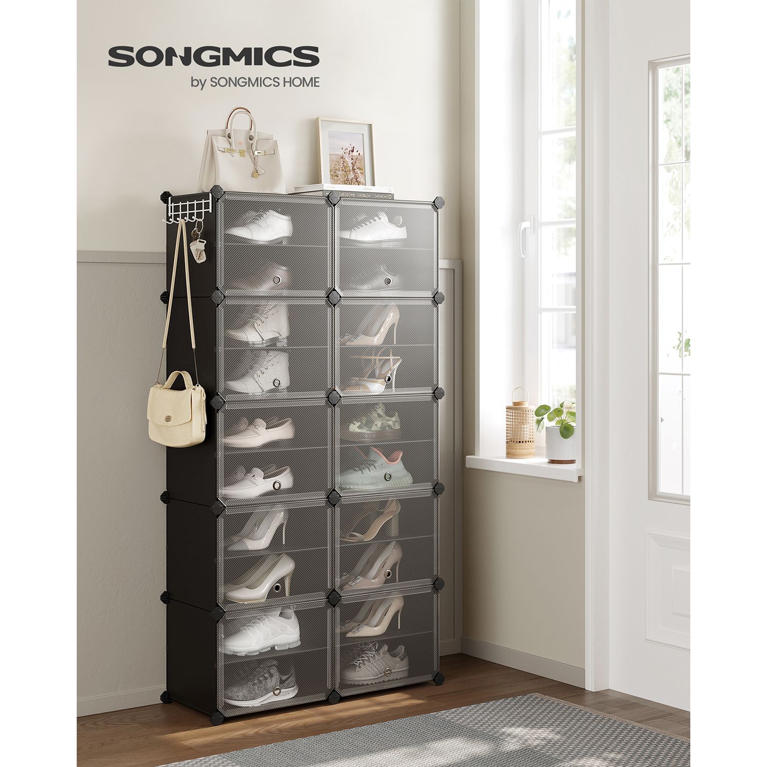 10 Cubes Shoe Organizer with Doors, Holds Up to 40 Pair of Shoes