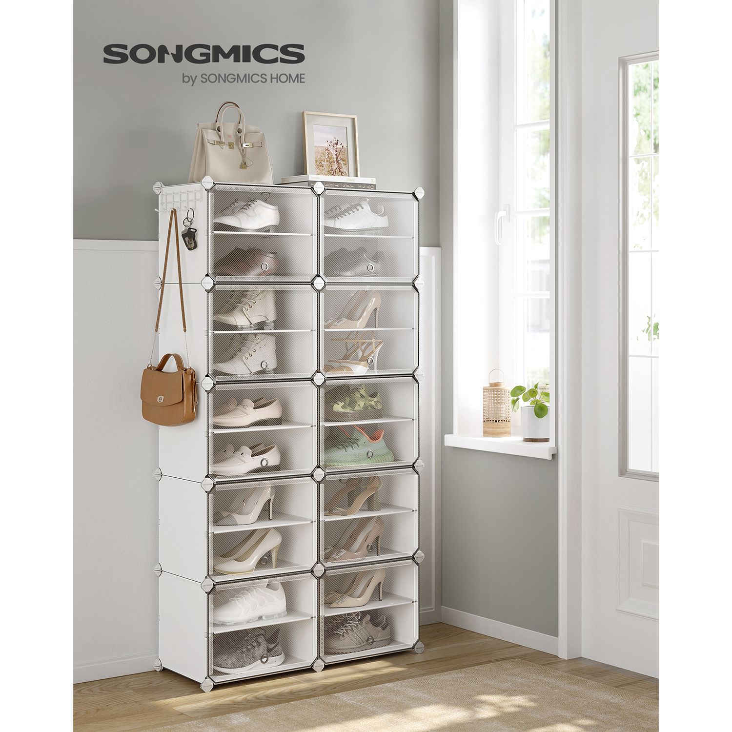 10 Cubes Shoe Organizer with Doors, Holds Up to 40 Pair of Shoes