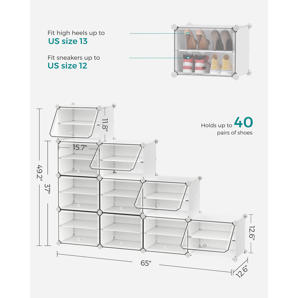 10 Cubes Shoe Organizer with Doors, Holds Up to 40 Pair of Shoes