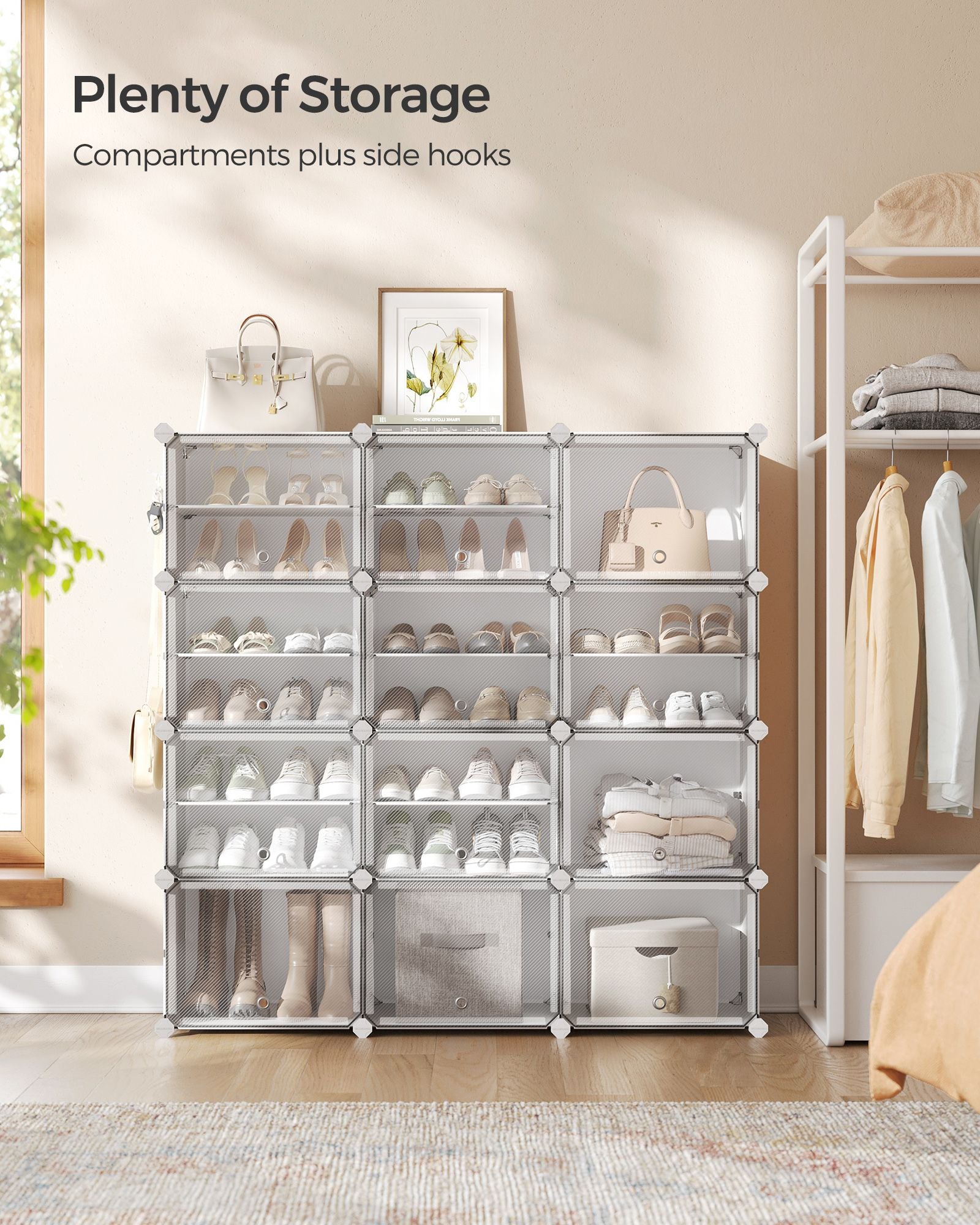 12 Cubes Shoe Organizer with Doors, Holds Up to 48 Pair of Shoes