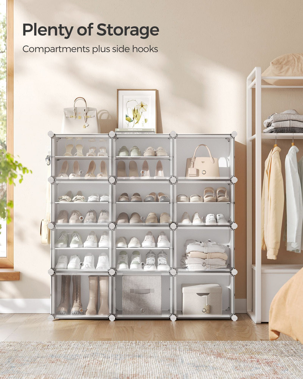 12 Cubes Shoe Organizer with Doors, Holds Up to 48 Pair of Shoes