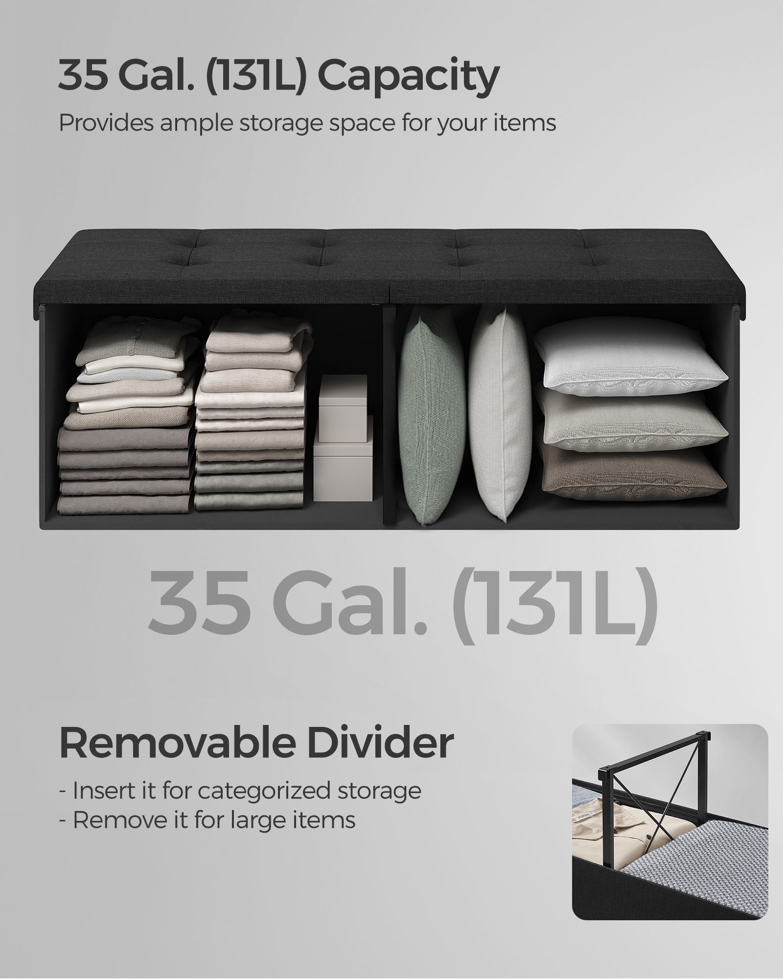 110 cm Storage Ottoman, Foldable Storage Bench with Flipping Lid, 300 kg Load Capacity, for Entryway, Living Room