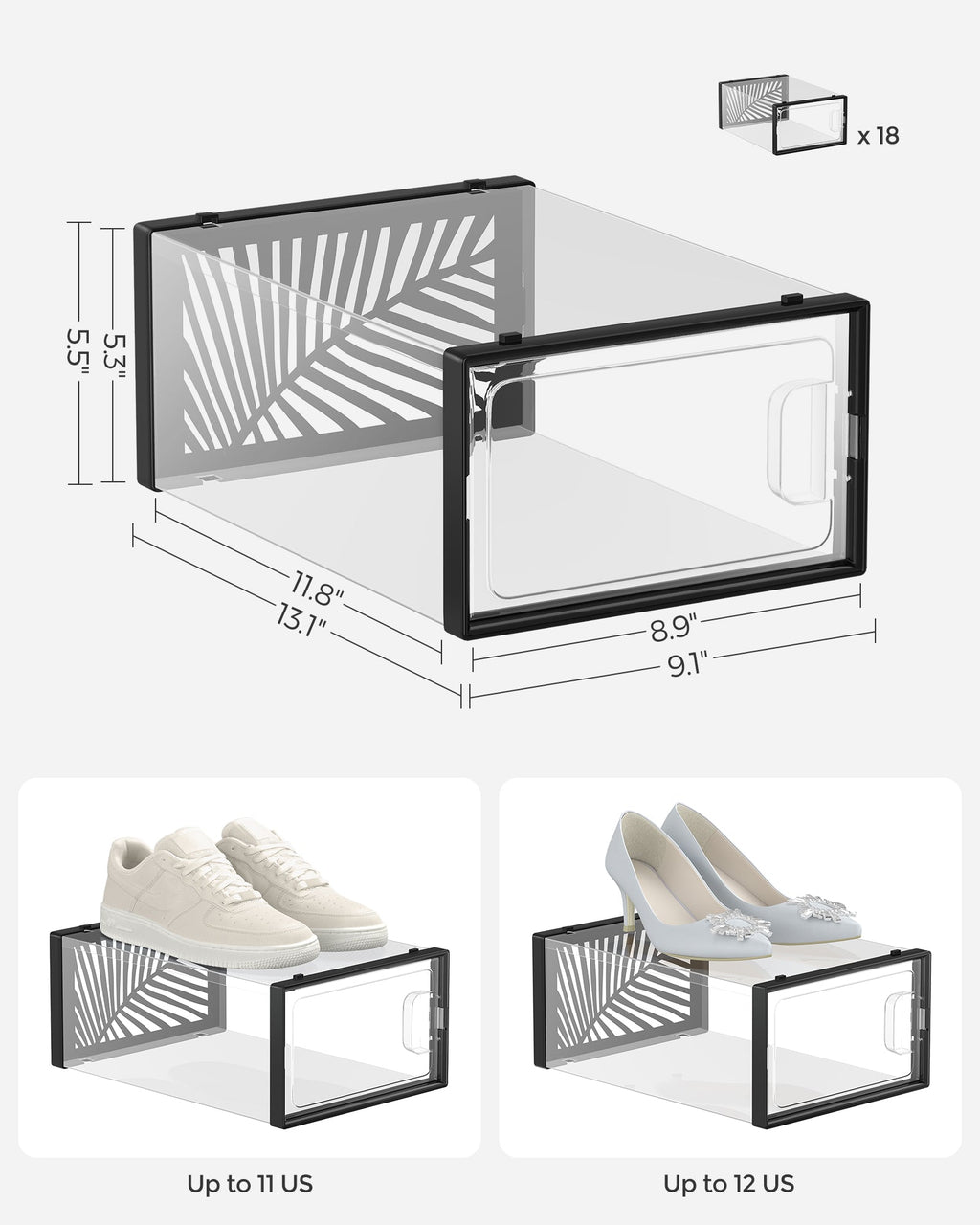 Clear Shoe Boxes, Set of 18 Stackable Plastic Shoe Organizer