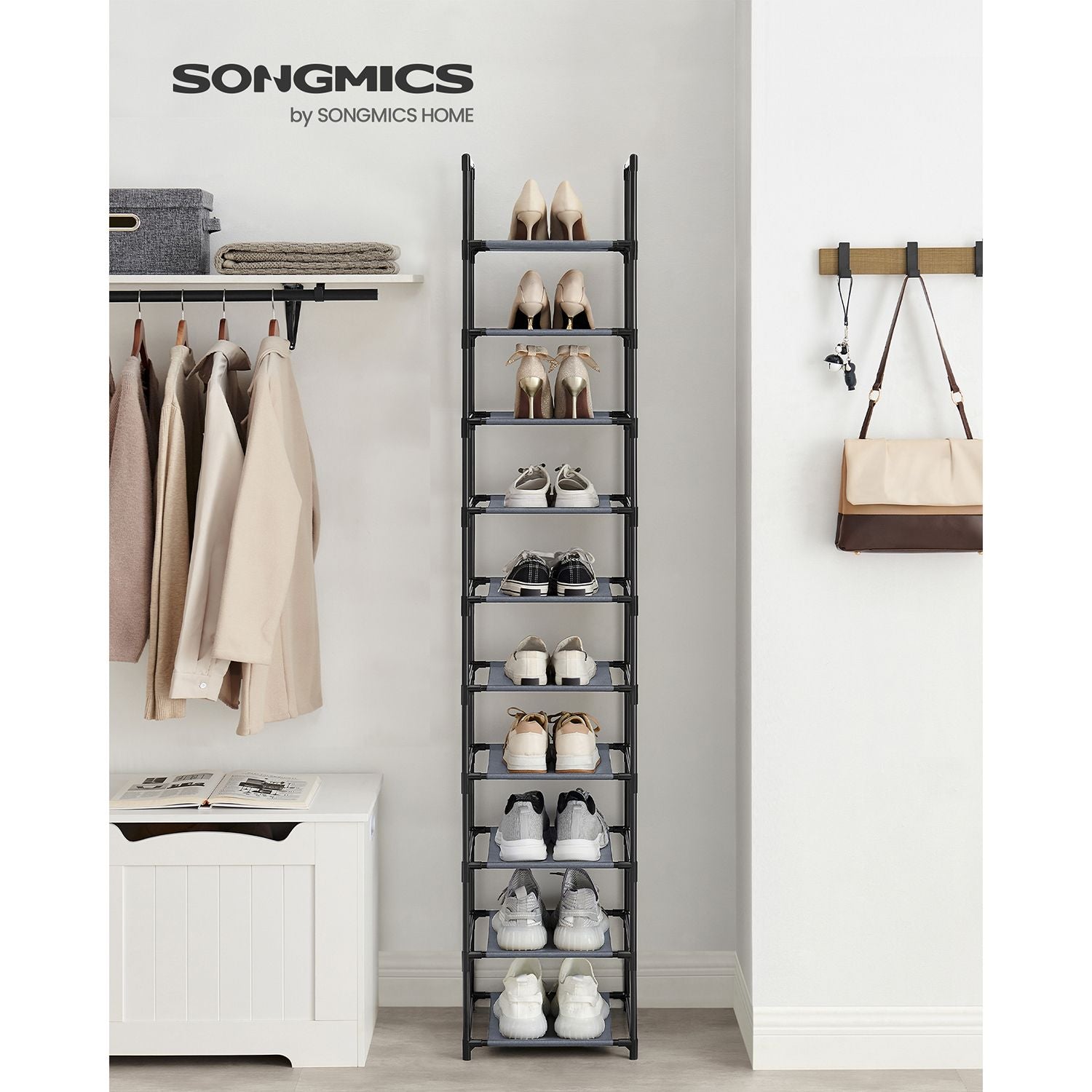 10-Tier Shoe Shelf with Metal Frame