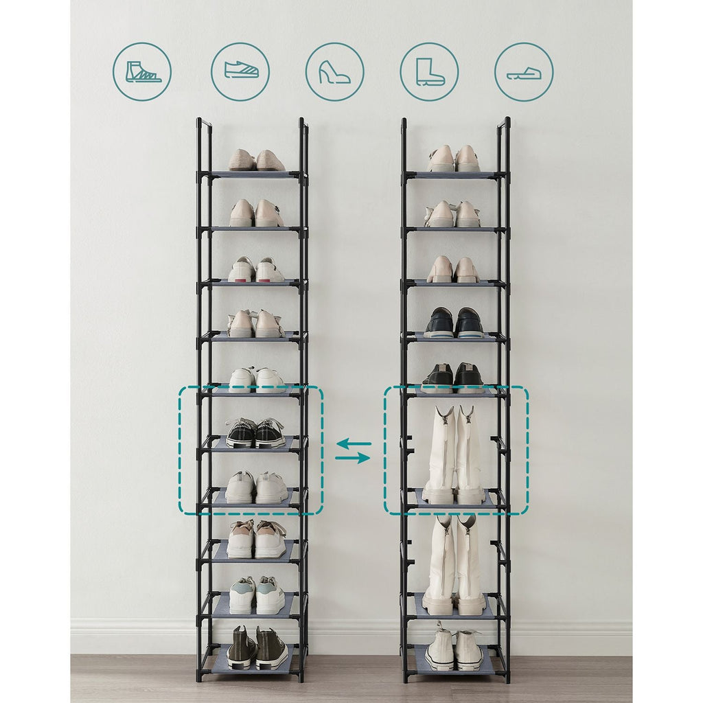 10-Tier Shoe Shelf with Metal Frame
