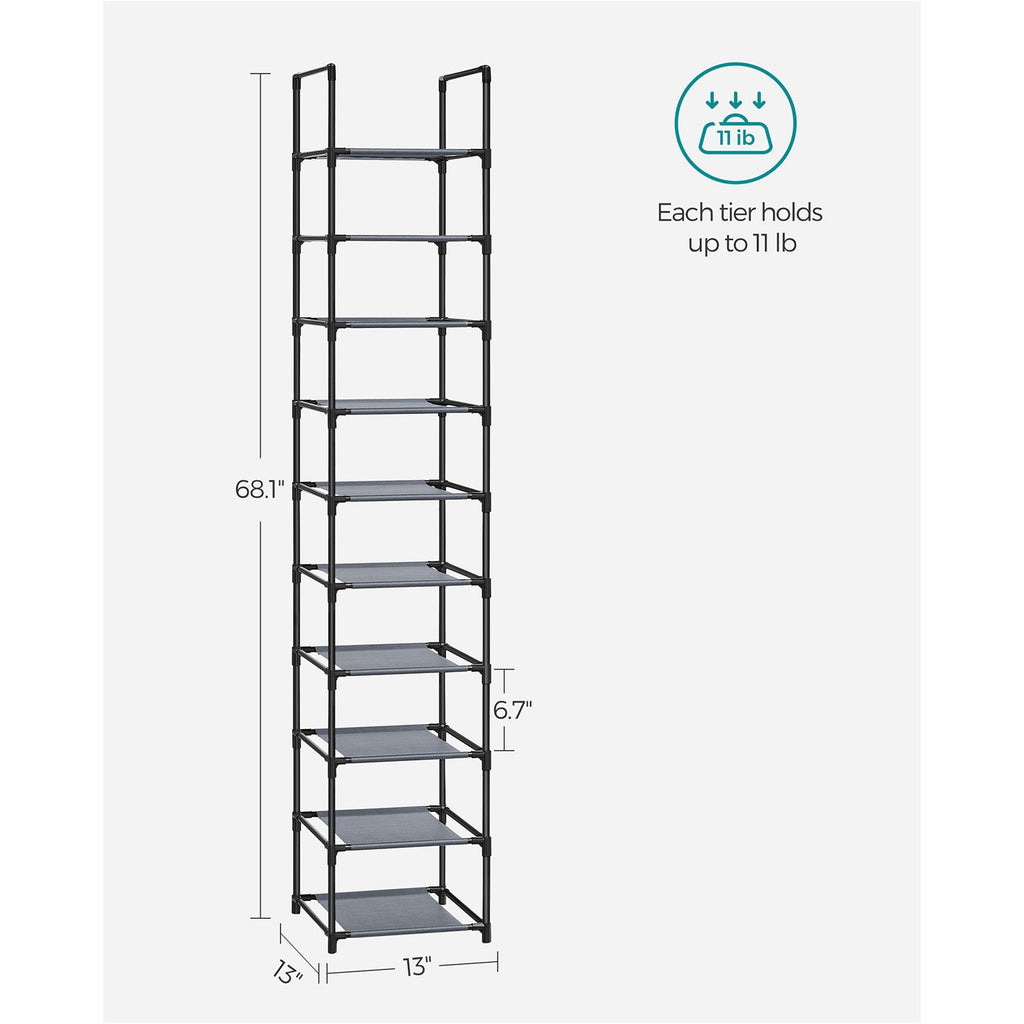 10-Tier Shoe Shelf with Metal Frame