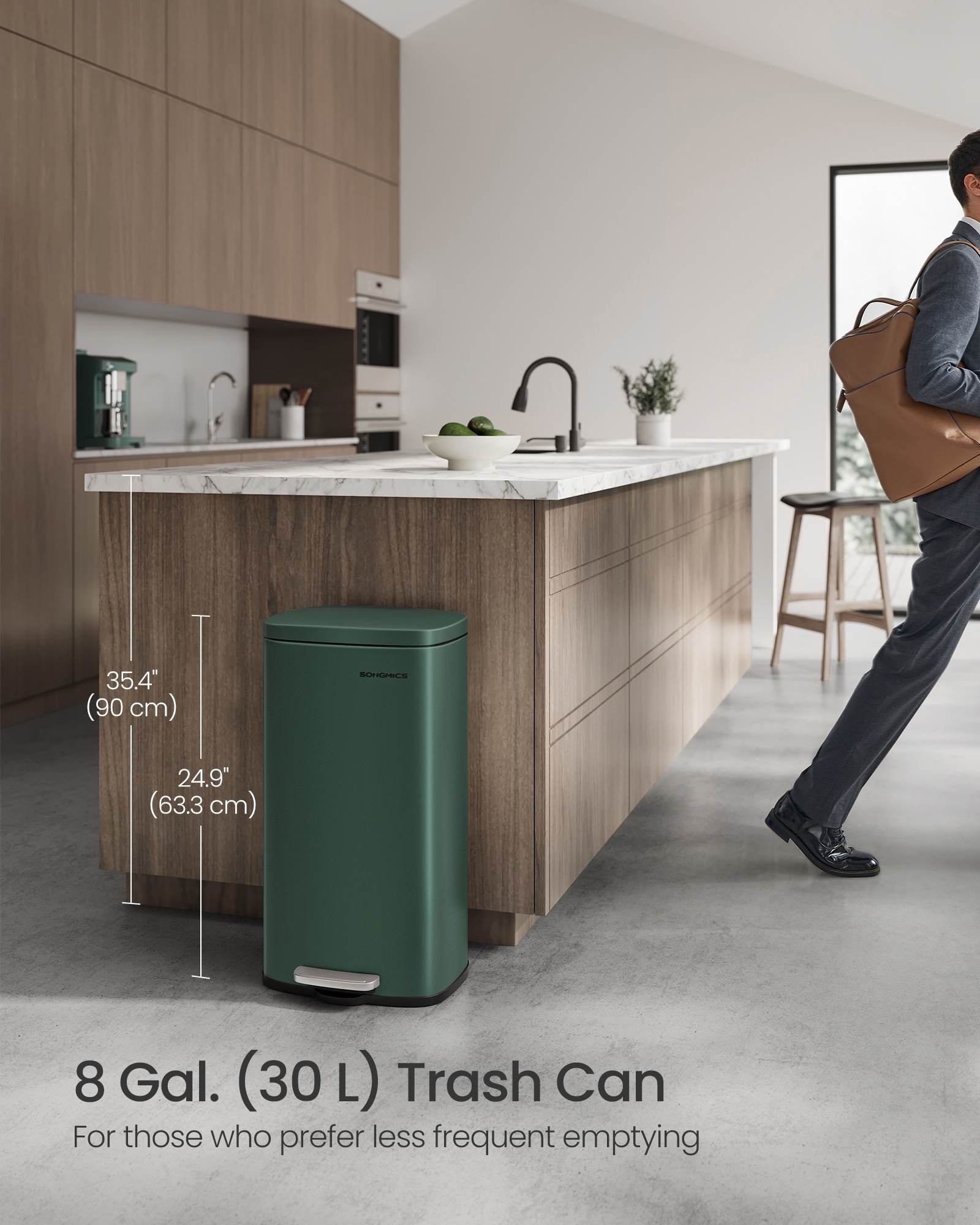 8- Gallon Silver Step-Open Trash Can with Plastic Inner Bucket