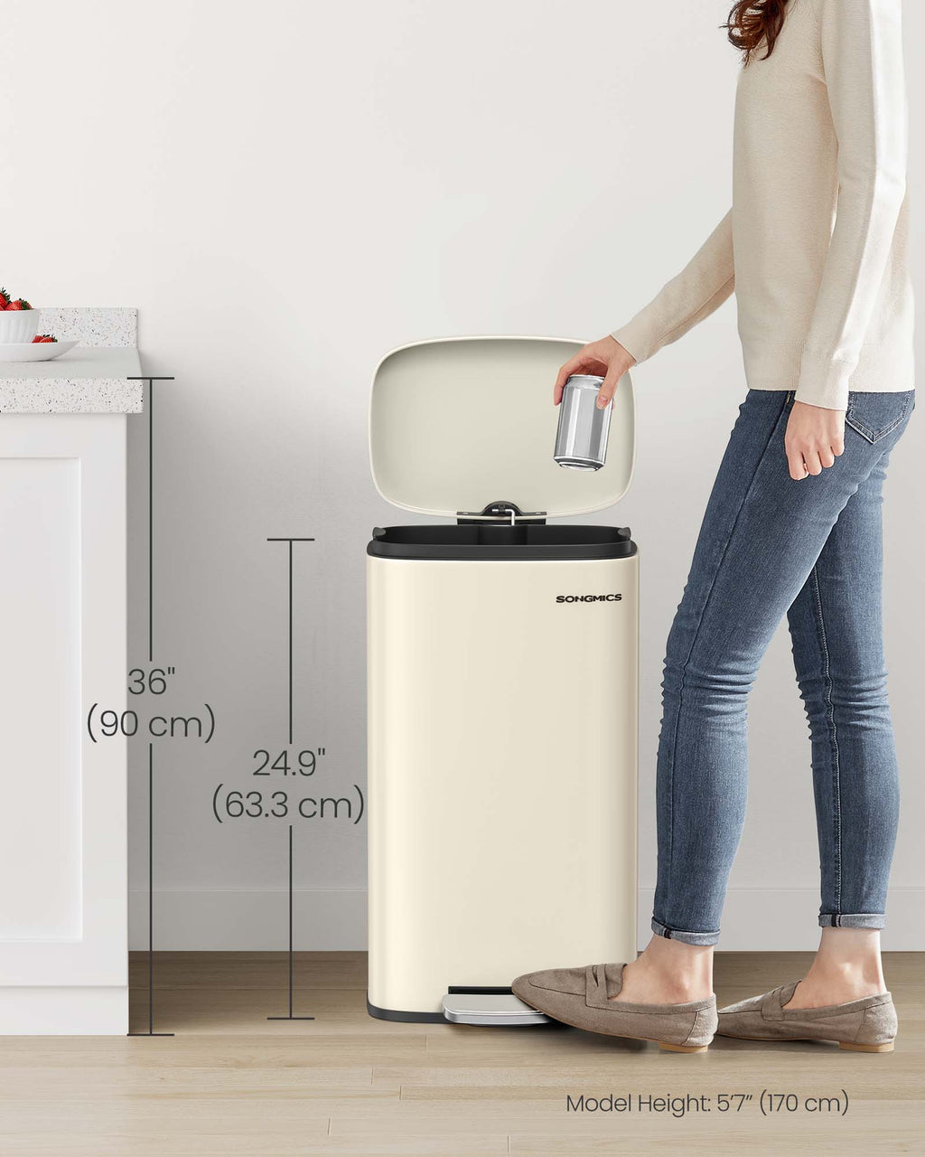 8- Gallon Silver Step-Open Trash Can with Plastic Inner Bucket