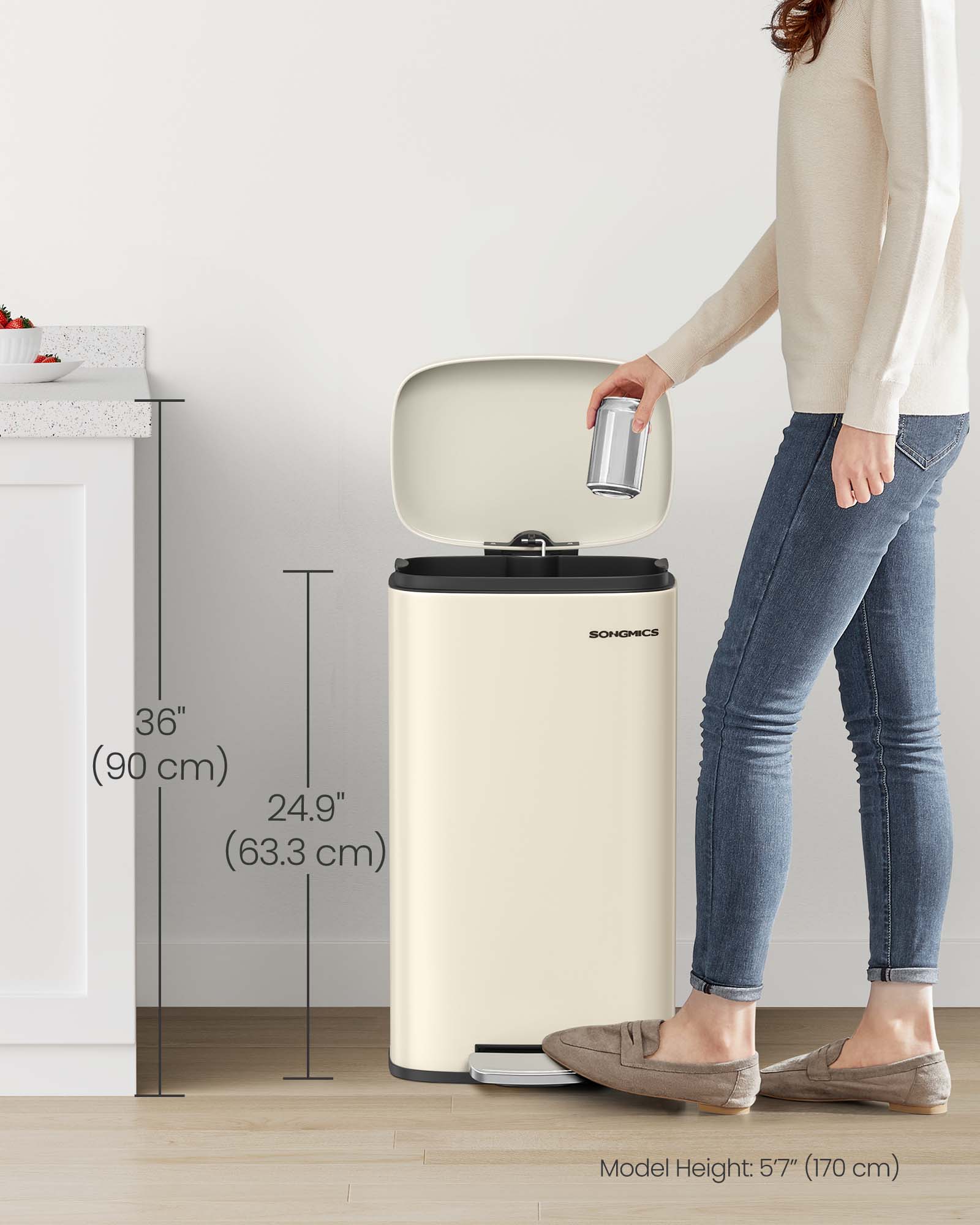 8- Gallon Silver Step-Open Trash Can with Plastic Inner Bucket