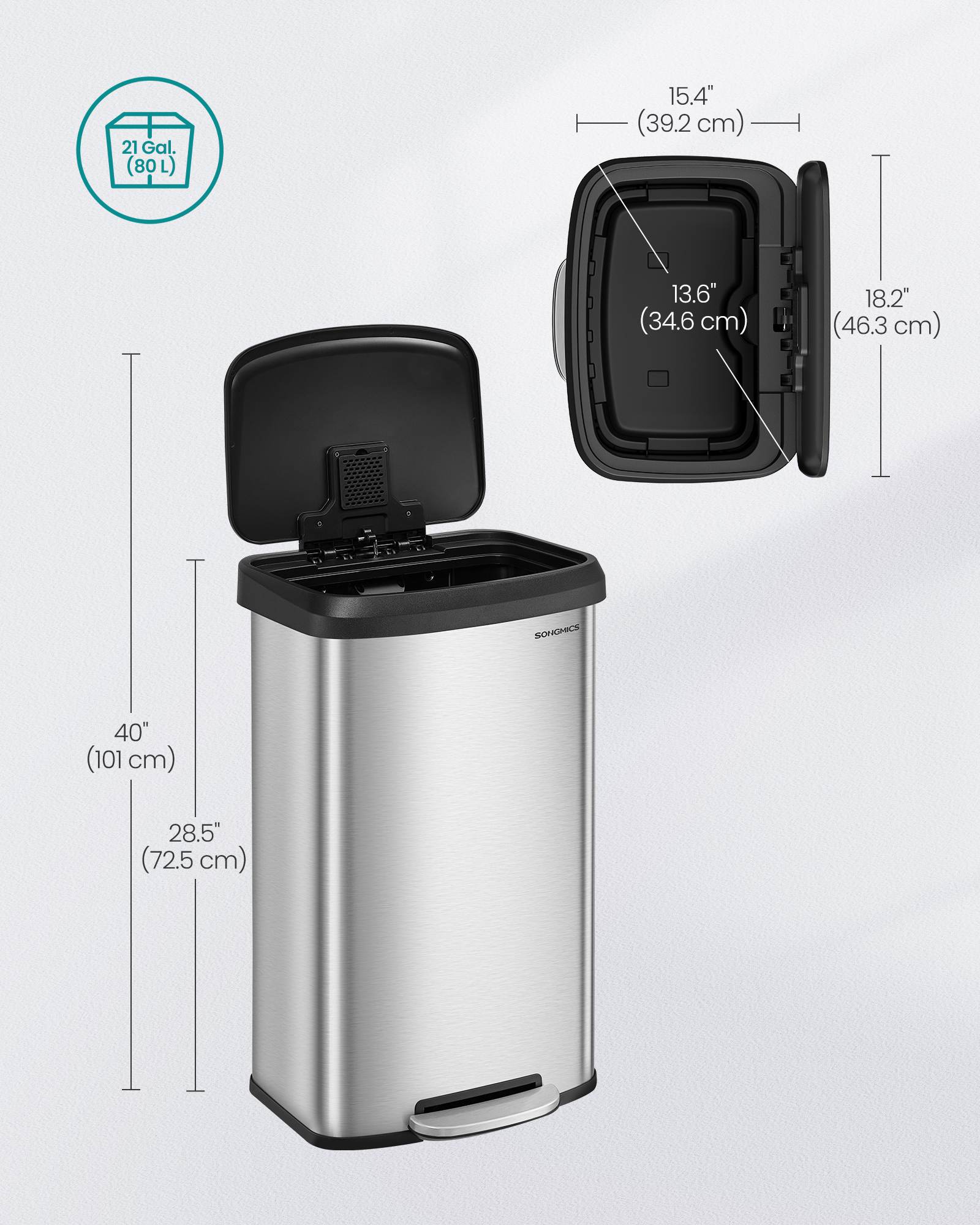 21 Gallon (80 L) Stainless Steel Garbage Can