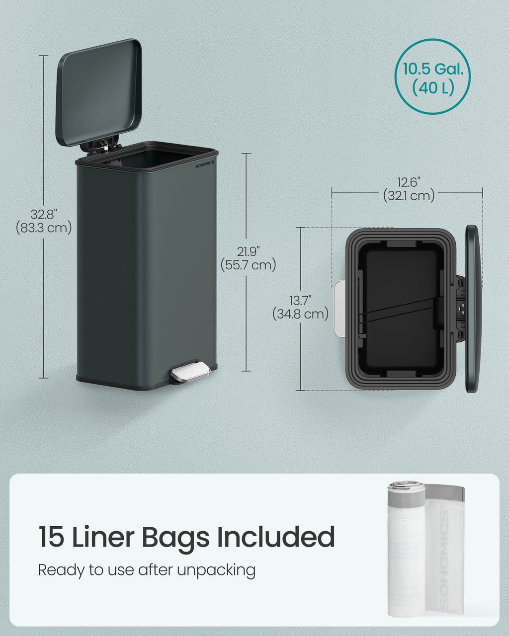10.5 Gallon Kitchen Trash Can with Lid