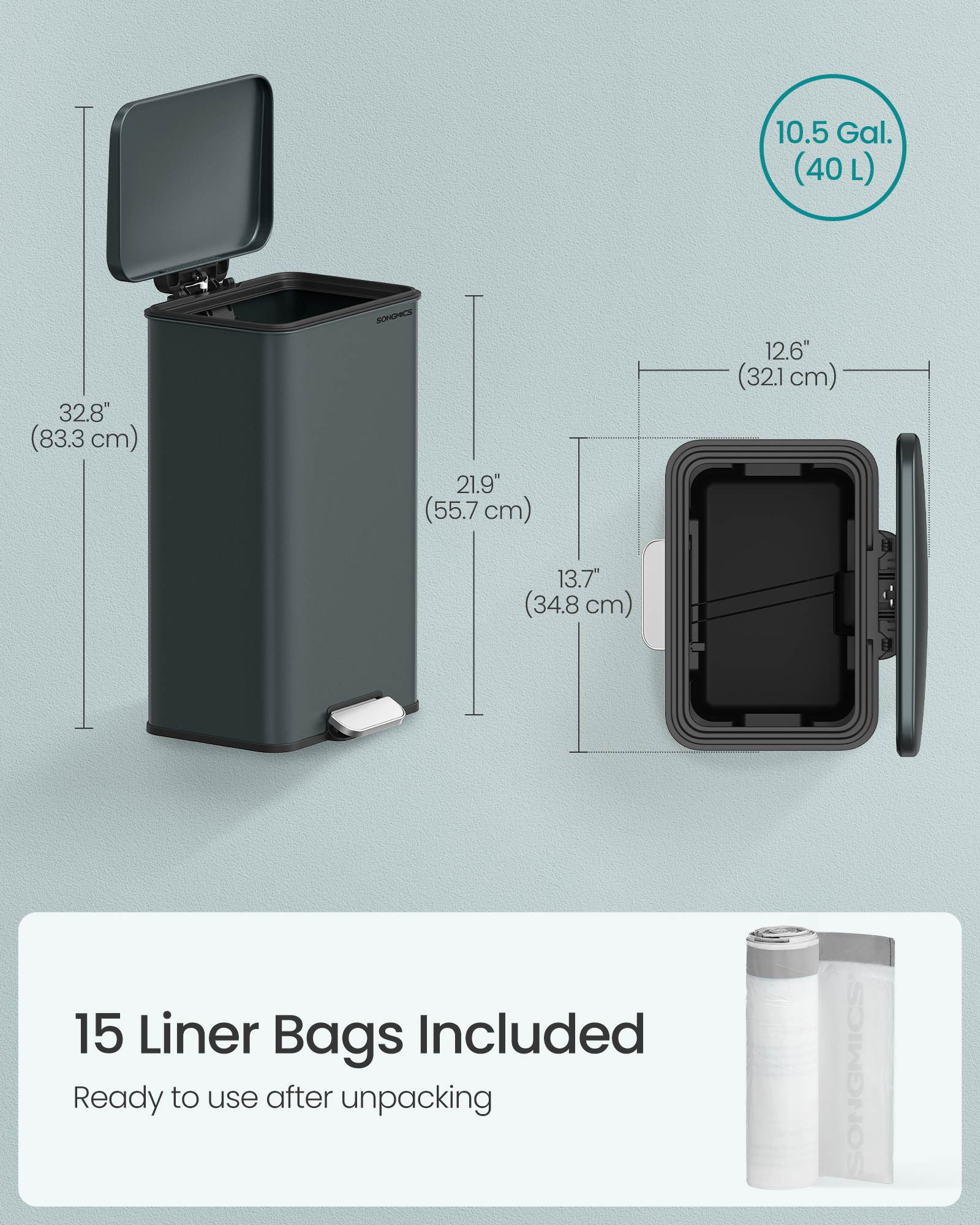 10.5 Gallon Kitchen Trash Can with Lid