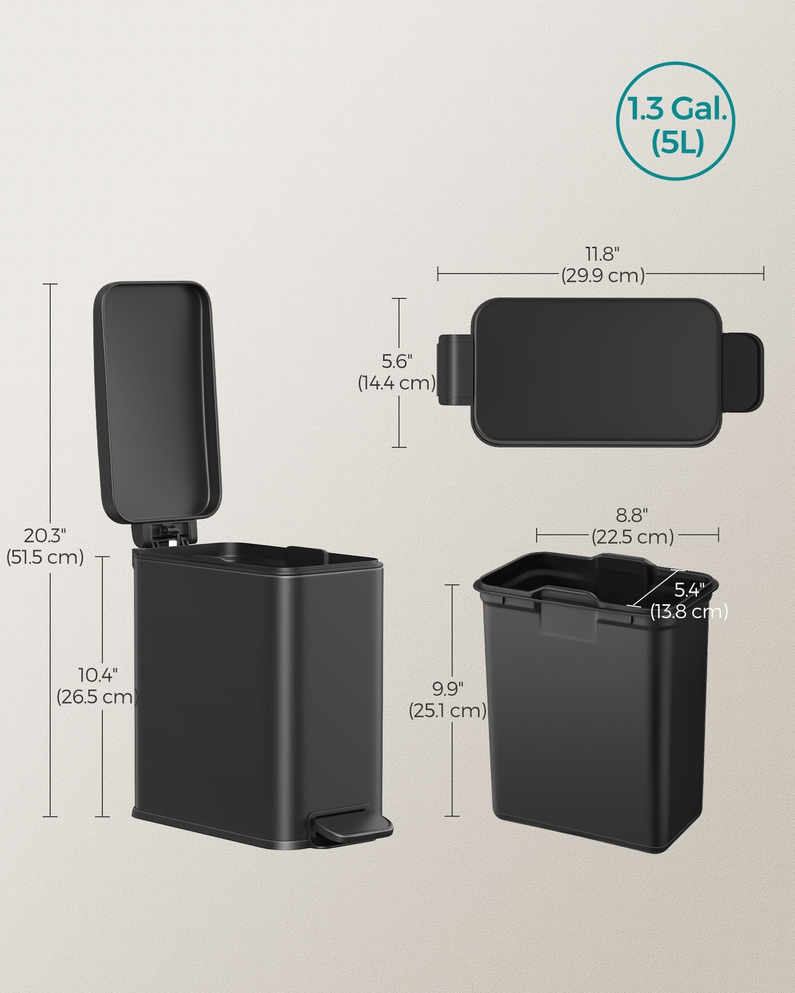 1.3 Gallon Small Trash Bin with Lid