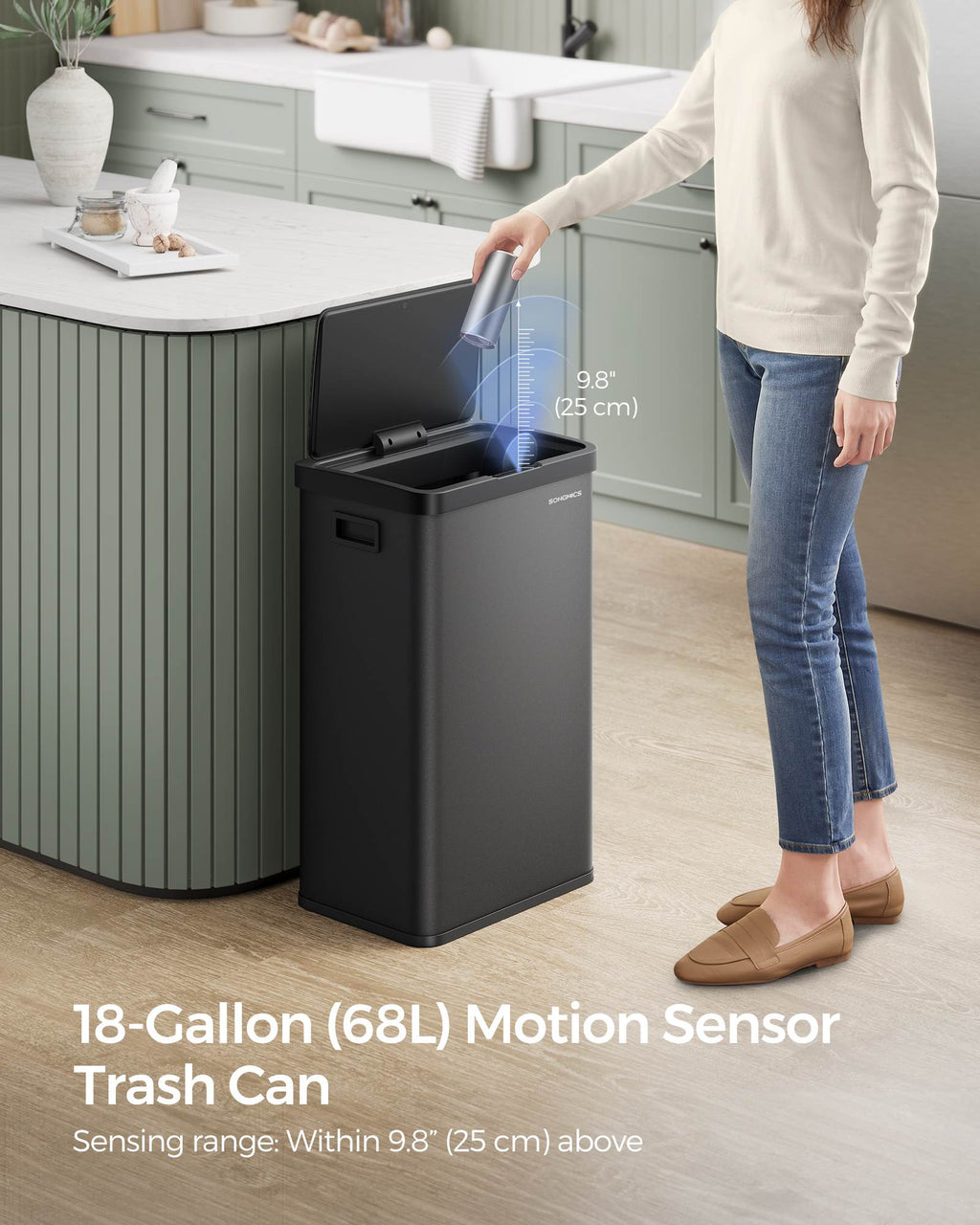 18-Gallon (68L) Automatic Kitchen Garbage Can with Stay-Open Lid