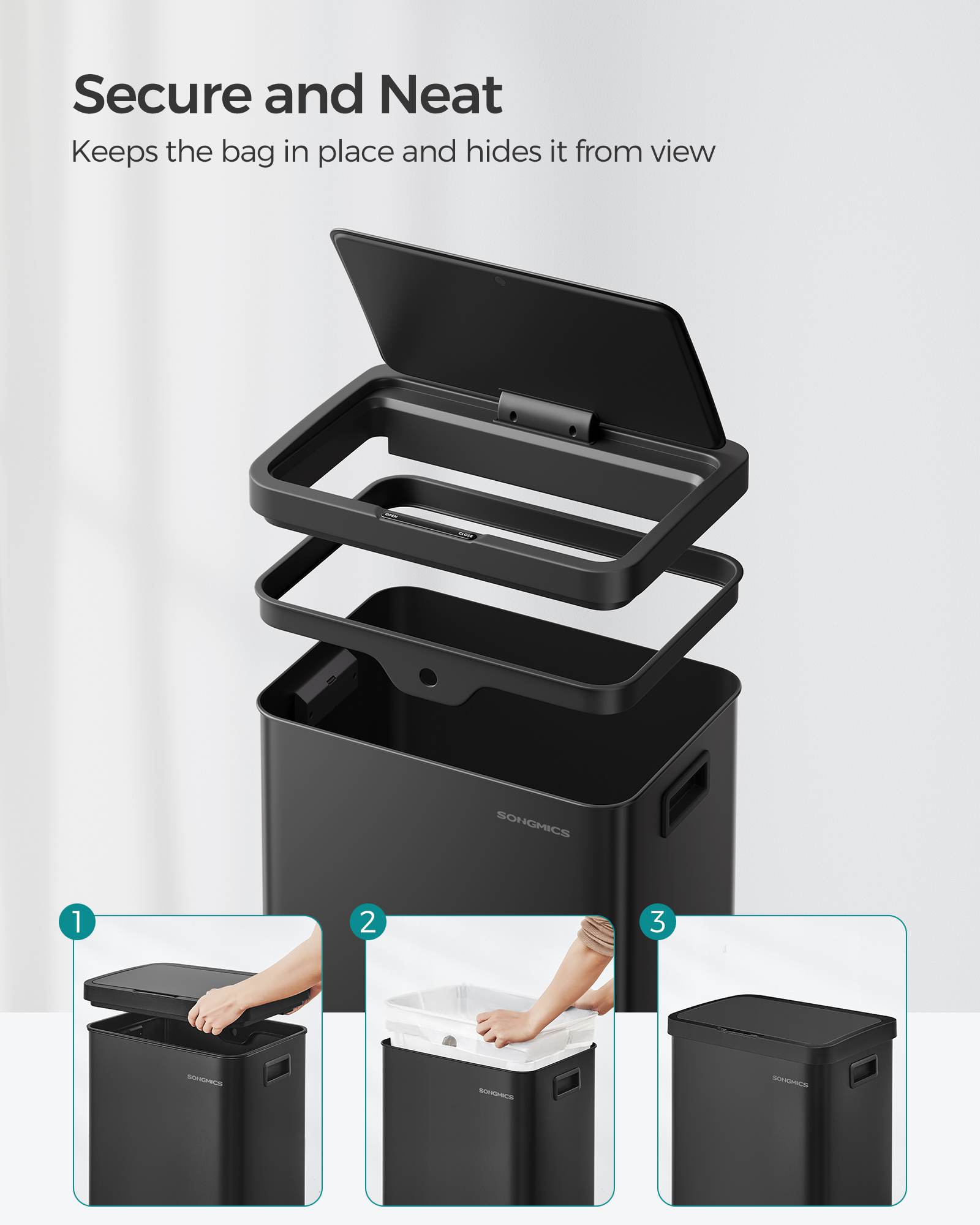 18-Gallon (68L) Automatic Kitchen Garbage Can with Stay-Open Lid
