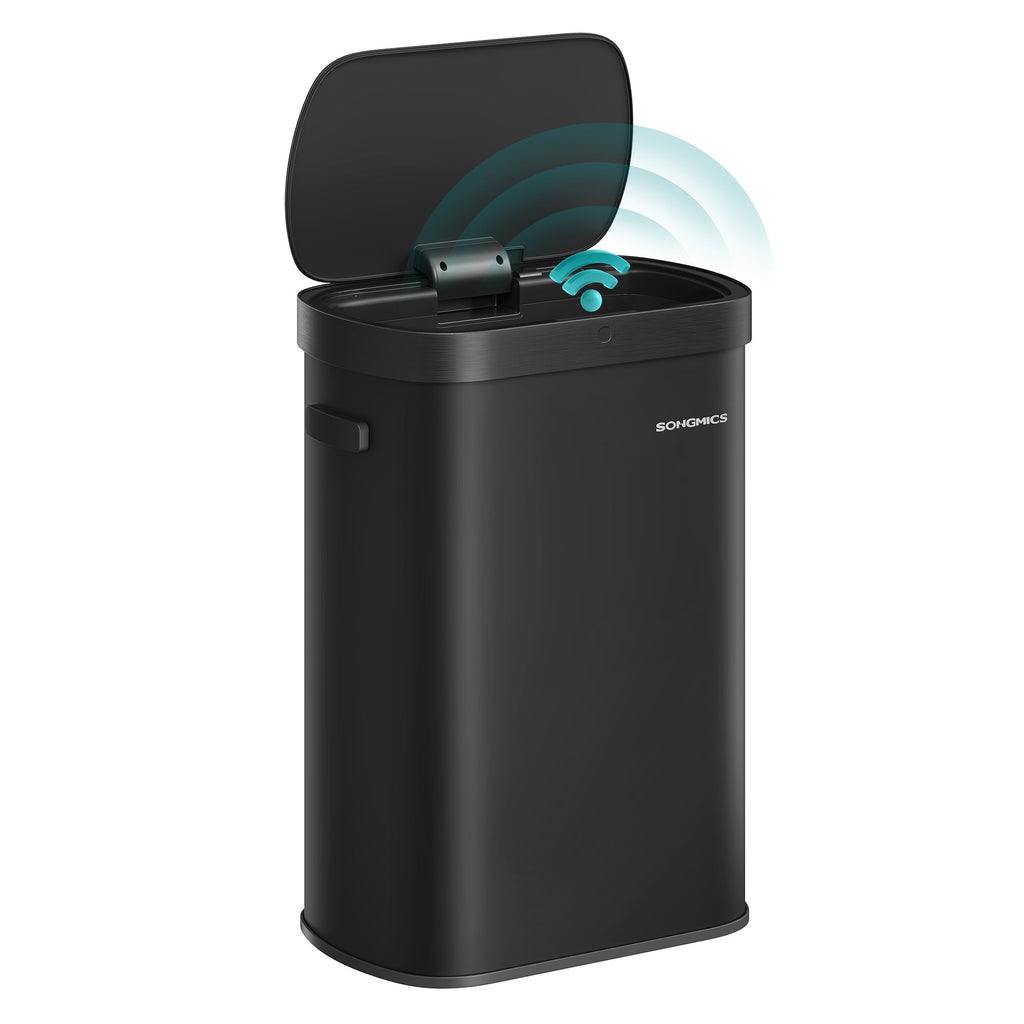 13-Gallon Motion Sensor Trash Can, Soft Close, Dual Open, Stainless Steel, Ink Black
