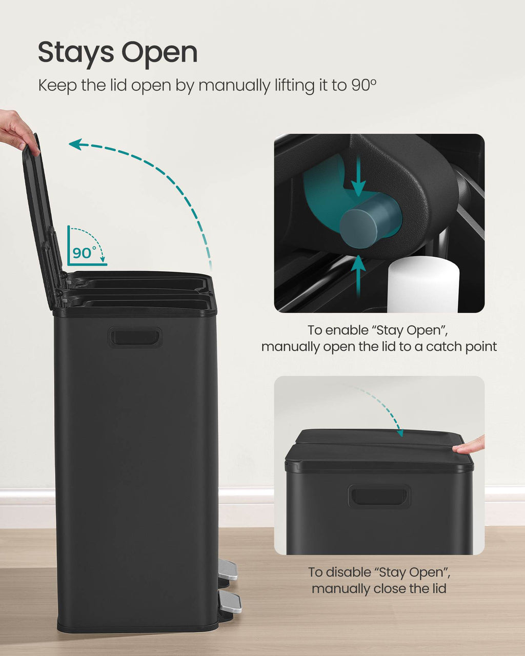 230L Dual Compartment Trash Can, Soft-Close, Pedal, Removable Buckets, Stainless Steel