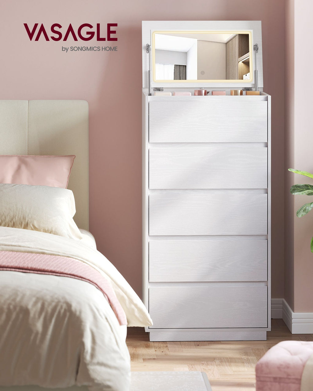 5-Drawer Dresser with Vanity Mirror and Lights
