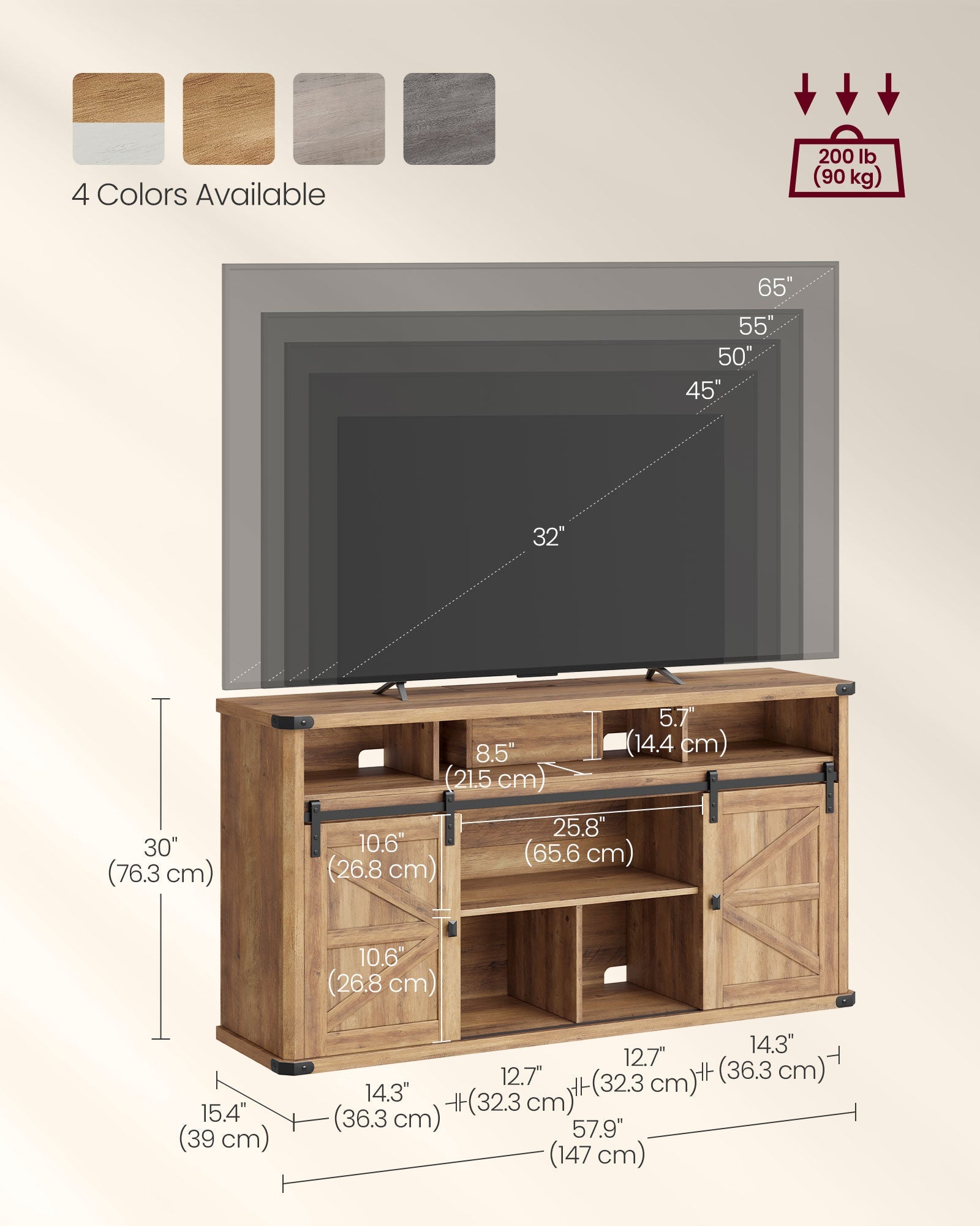 30" High TV Stand for TVs up to 75 Inches Honey Brown