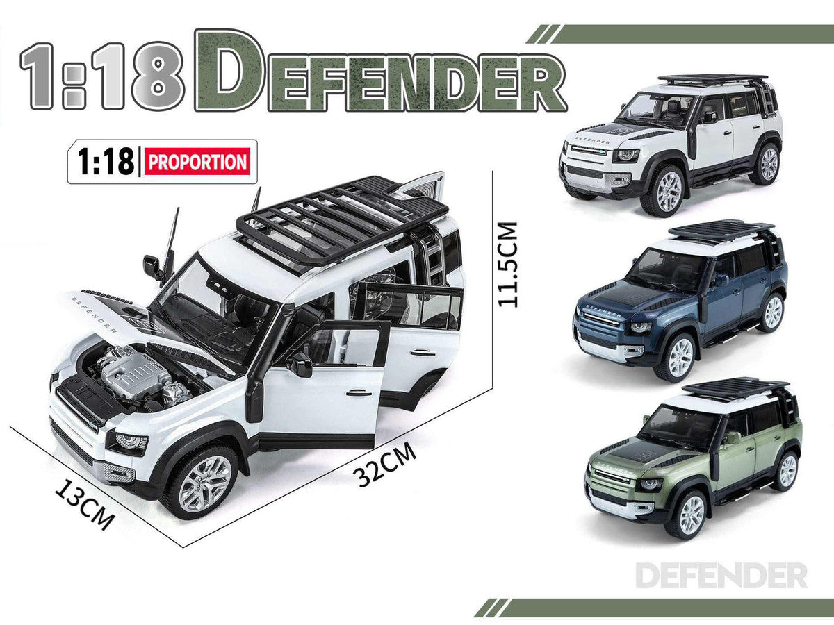 Land Rover Defender 110 Blue Metallic with White Top and Roof Rack 1/18 Diecast Model Car by Heimanba