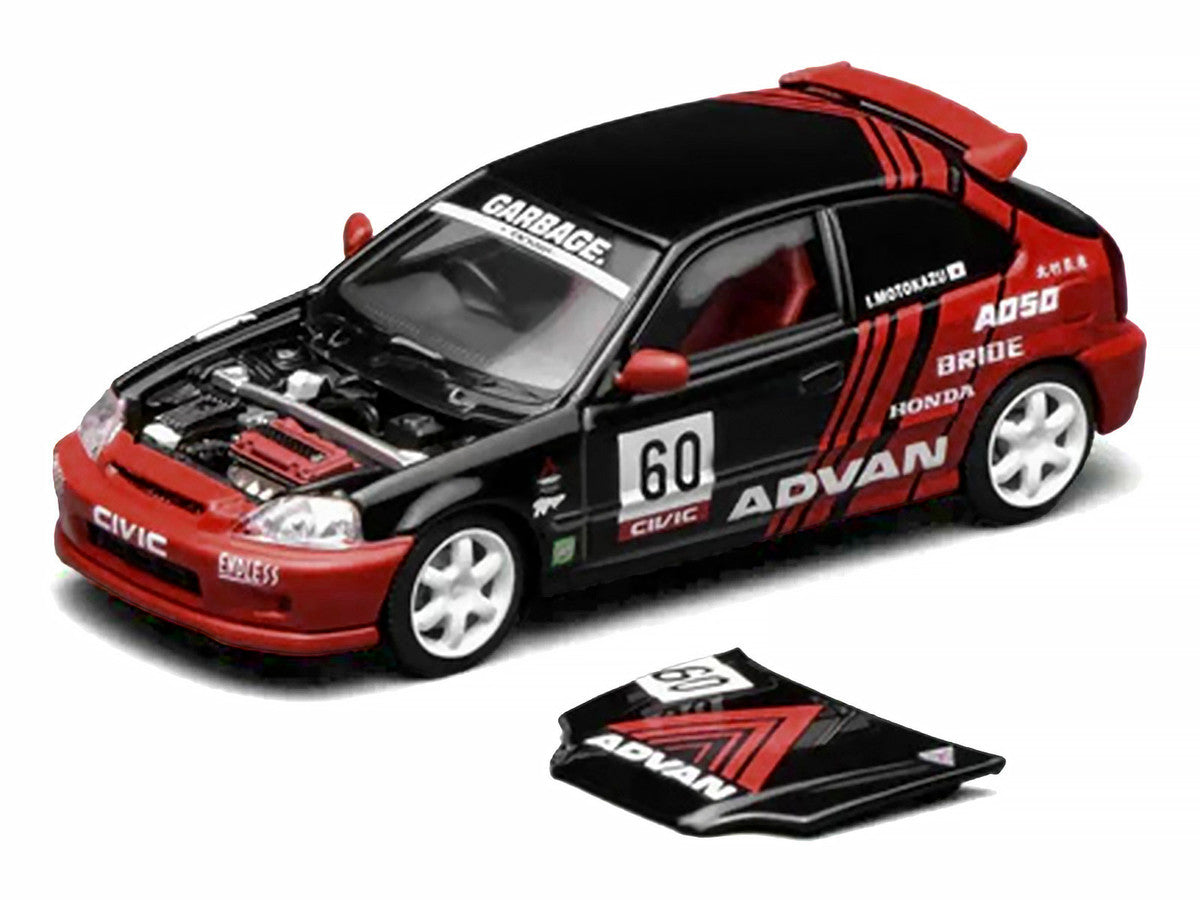 Honda Civic Type R (EK9) RHD (Right Hand Drive) #60 "Advan" Black and Red 1/64 Diecast Model Car by MotorHelix